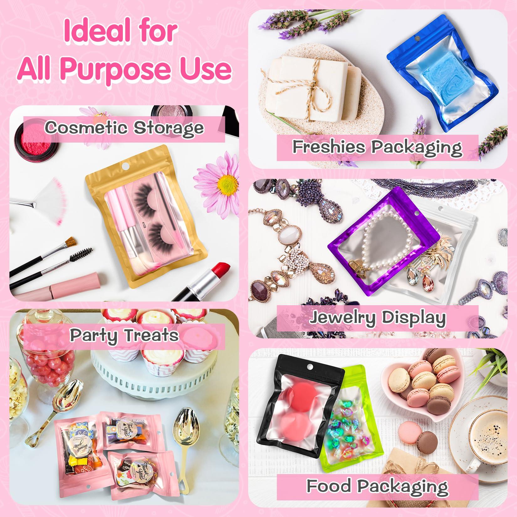 FUNFERY FUNFERY 100 Pack Mylar Resealable Bags Foil Packaging Bags with Clear Window,Zipper Pouch Smell Proof Bags for Food Storage,Cookies,Sample,Small Business(Black,3.5x6.3inch)