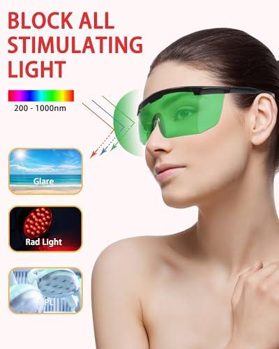 LIGHTMEUP Red Light Therapy Glasses Eye Protection Transparent Maintain Visibility Infrared Eye Protection Goggles Full Wrap-Around Design Adjustable Leg Suitable For Use With Infrared Red Light Therapy Devices