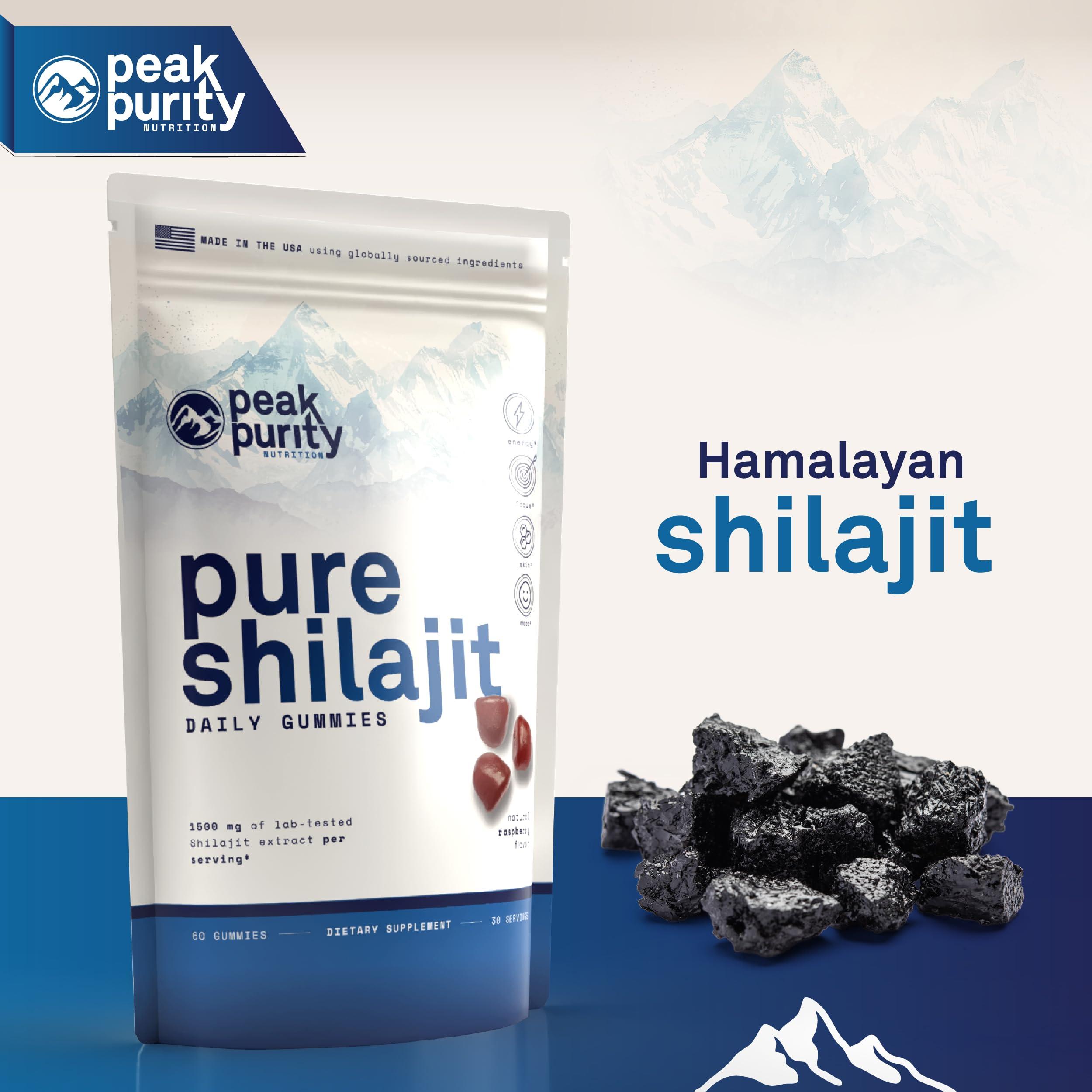 Peak Purity Peak Purity Shilajit Gummies - Pure Himalayan Shilajit for Men, Natural Energy Nootropic Supplement, Shilajit for Women, 85+ Trace Minerals for Focus and Stamina Support, 60 Gummies
