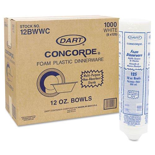 DART Concorde Foam Bowl, 10 12oz, White, 125/Pack, 8 Packs/Carton, Sold as 1 Carton