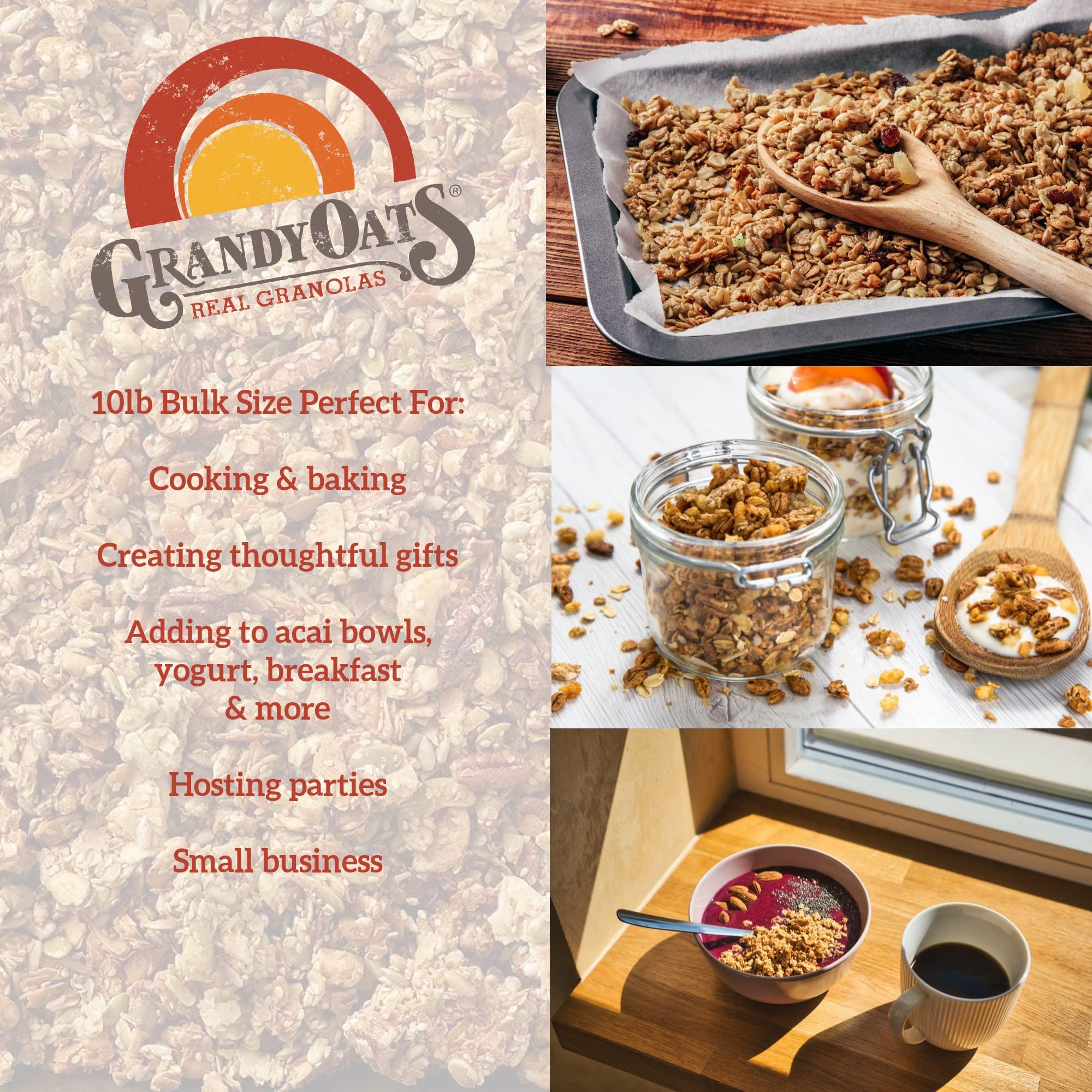 GrandyOats Grandy Oats Organic Granola,10lb Bulk Bag - Classic Granola with Organic Oats, Pumpkin Seeds, Walnuts & Cashews - Low Sugar, Dairy Free, High Protein Granola, Non-GMO & Kosher - 160 OZ