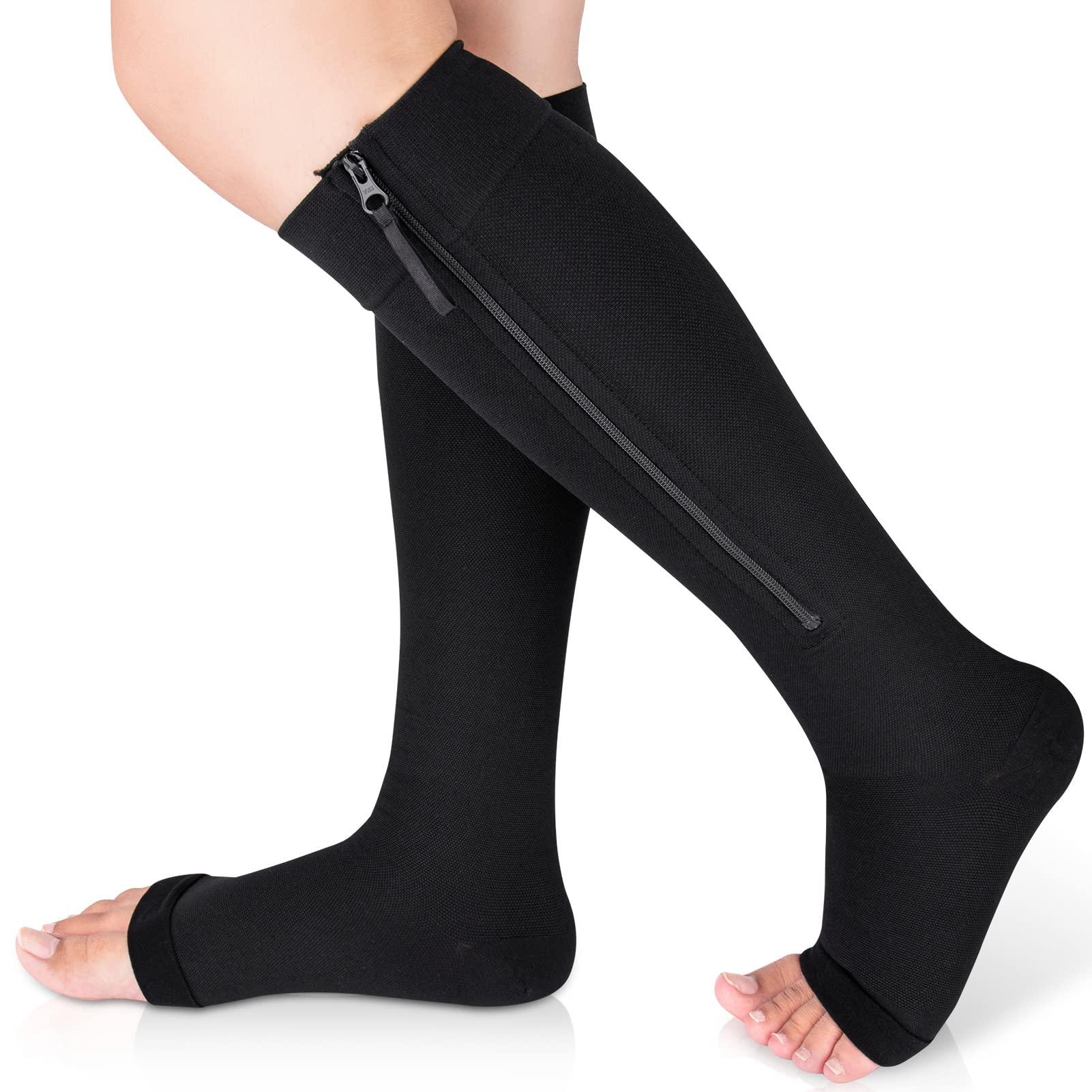 Ailaka Ailaka Medical Compression Socks with Zipper, Knee High 15-20 mmHg Compression Socks for Women Men, Open Toe Support Socks for Varicose Veins, Edema, Recovery, Pregnant, Nurse