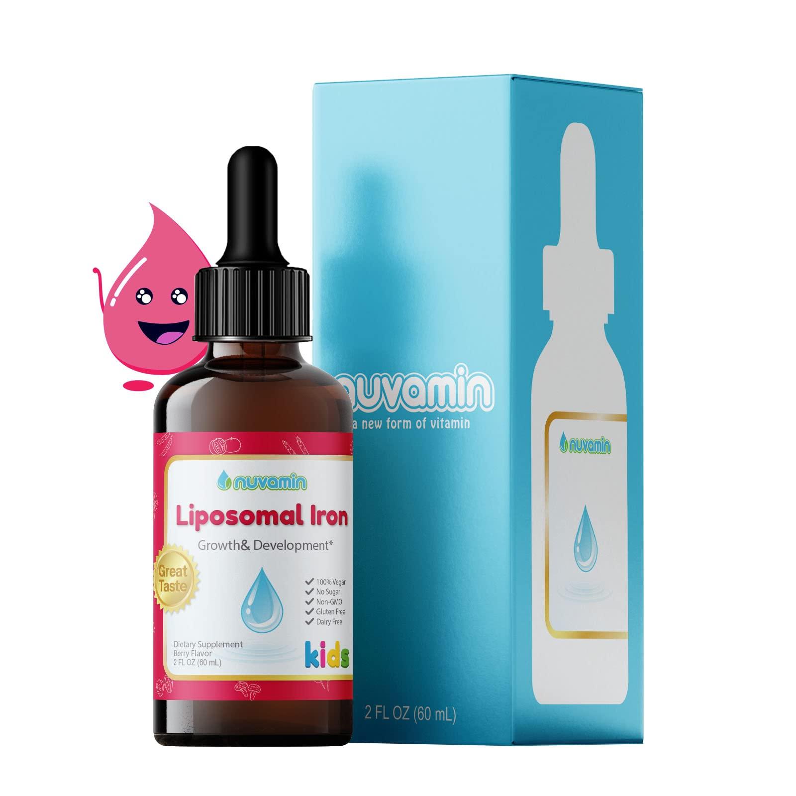 Nuvamin A New Form of Vitamin Nuvamin – Liquid Liposomal Iron Drops for Baby, Toddlers, Kids, & Adults, 2Fl.Oz (60ml), 120 Daily Serving. Great Taste - All Natural - Vegan - No Metallic Aftertaste, Berry Flavor