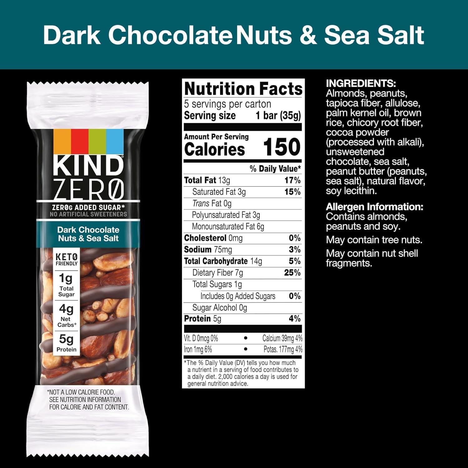 KIND KIND ZERO Added Sugar Bars, Keto Friendly Snacks, Dark Chocolate Nuts and Sea Salt, 5 Count + KIND Protein MAX Crispy Chocolate Peanut Butter Snack Bars, 20g of Protein, Gluten Free, 4 Count