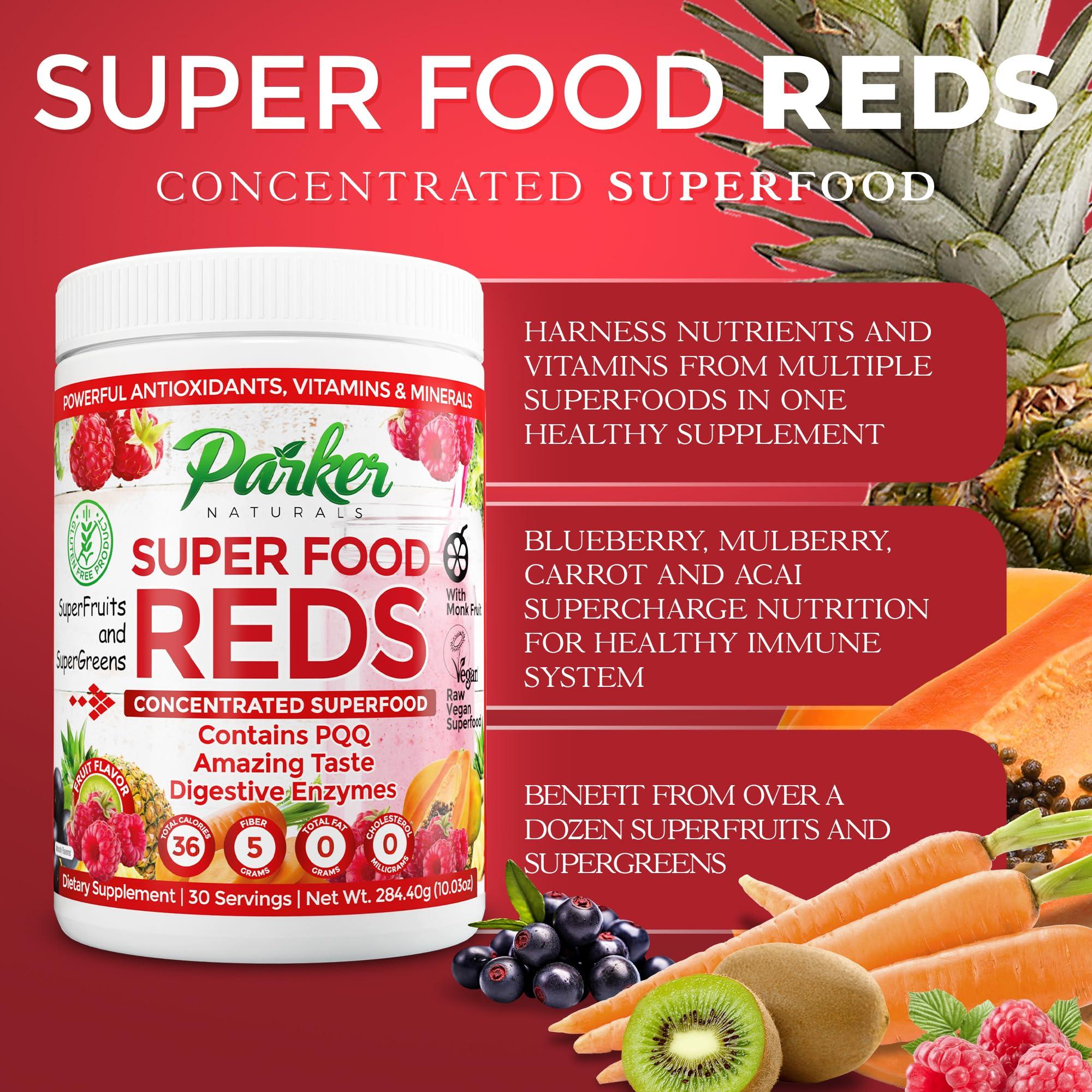 Parker Naturals Parker Naturals Superfood Reds Powder, Monk Fruit Flavored Organic Antioxidant, Concentrated Greens and Reds Superfood Powder, Vegan Berry, 30 Servings