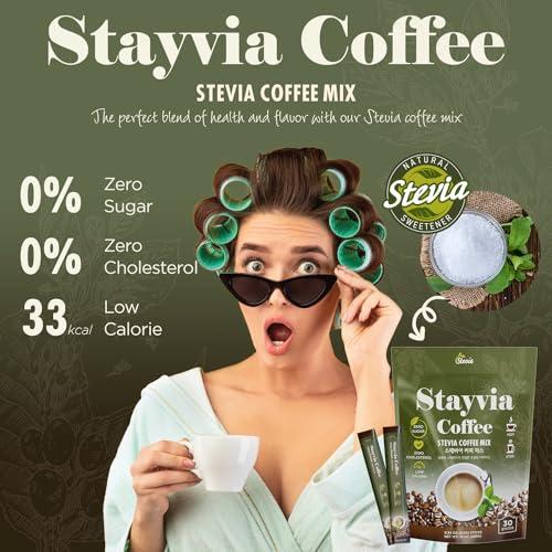 STAYVIA COFFEE STAYVIA COFFEE Stevia Instant Coffee Packets - Korean Instant Latte with Sugar-Free & Low Calories - 30 Sticks (0.33oz) - Plant-Based Sweetener - Enjoy Caffeine Hot & Cold at Office, Home & Travel