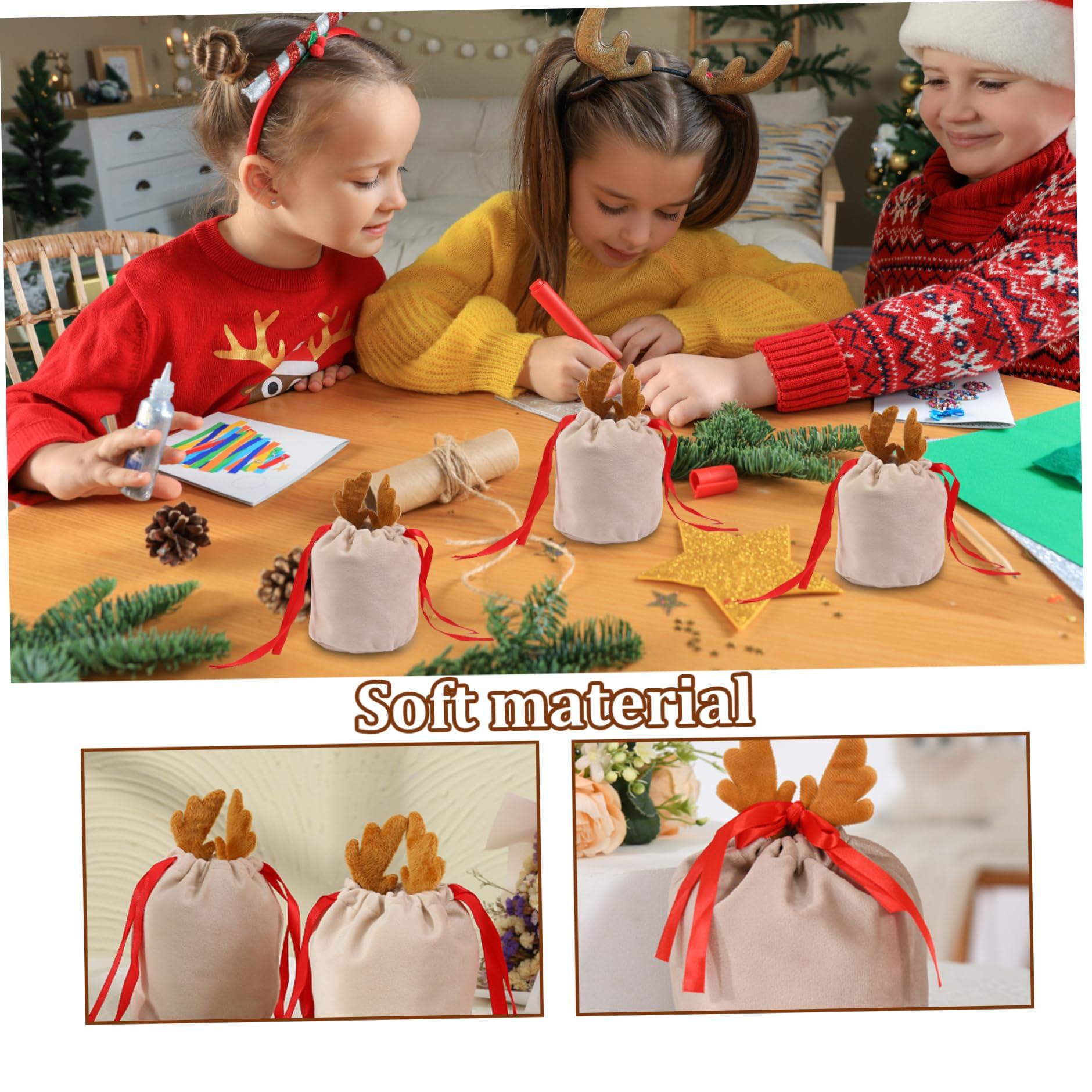 KUYYFDS KUYYFDS Christmas Gift Bags Multipack Xmas Drawstring Gift Bags 10PCS Cute Antlers Velvet Christmas Candy Wrapping Bags Small Christmas Treat Bags for New Year Presents Holiday Party Favors