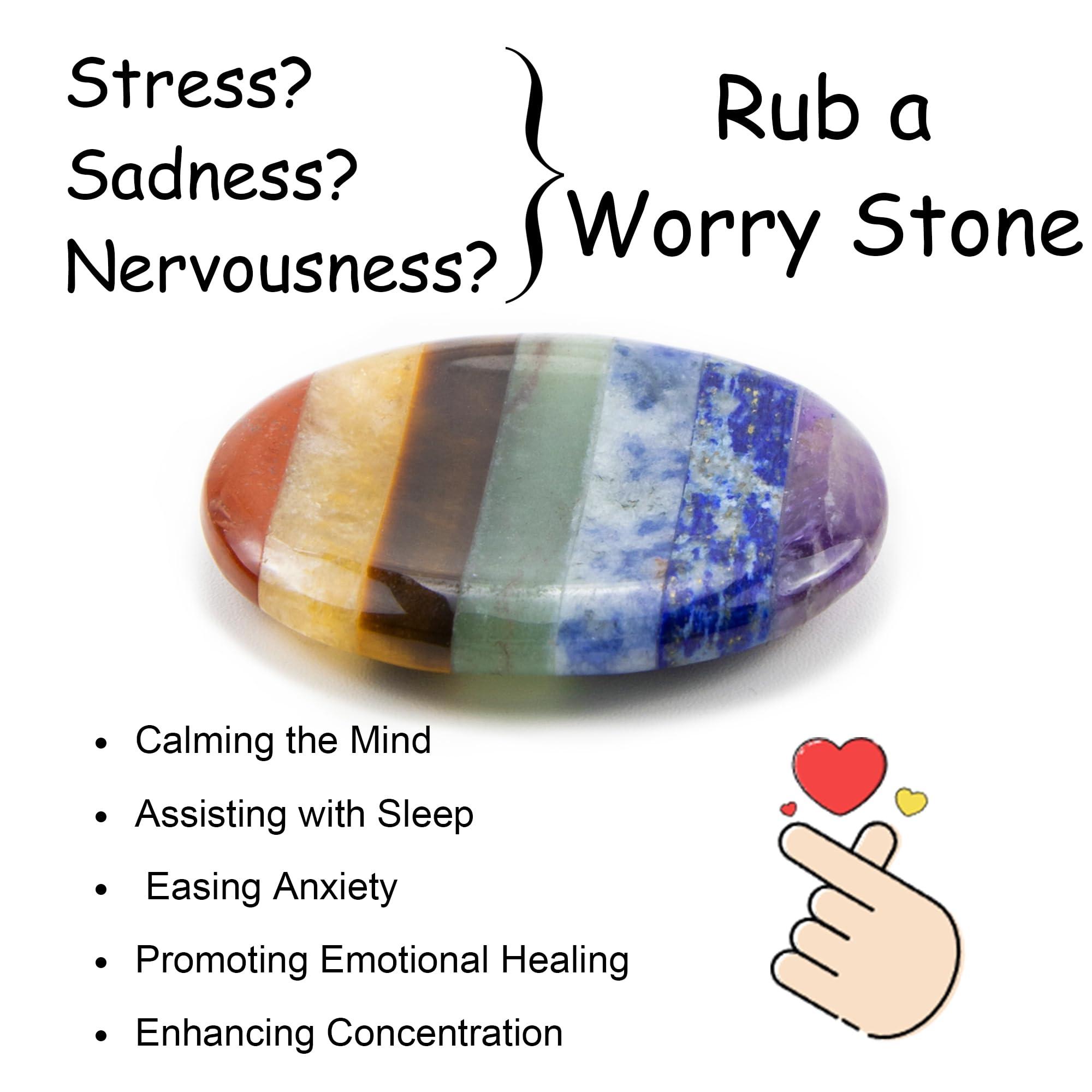 NUKAYAI NUKAYAI Thumb Worry Stone Crystals for Anxiety 7 Chakra Oval Crystals and Healing Stones Natural Tiny Meditation Accessories Mental Health Gifts Fidget Depression Stress Anxiety Relief Items for Women