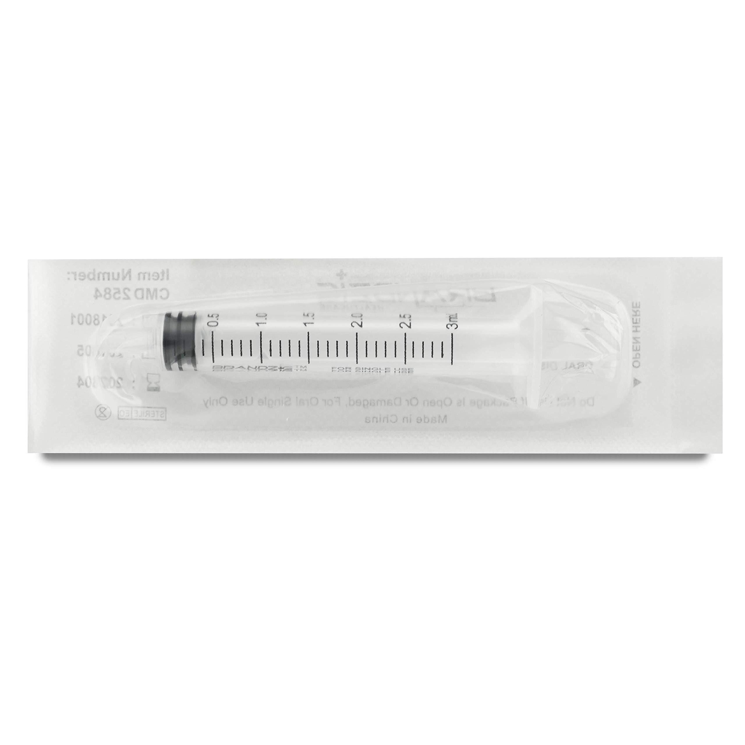 BRANDZIG Brandzig 3ml Syringe - 100 Pack – Luer Slip Tip, No Needle, Individually Blister Packed - Medicine Administration for Infants, Toddlers and Small Pets