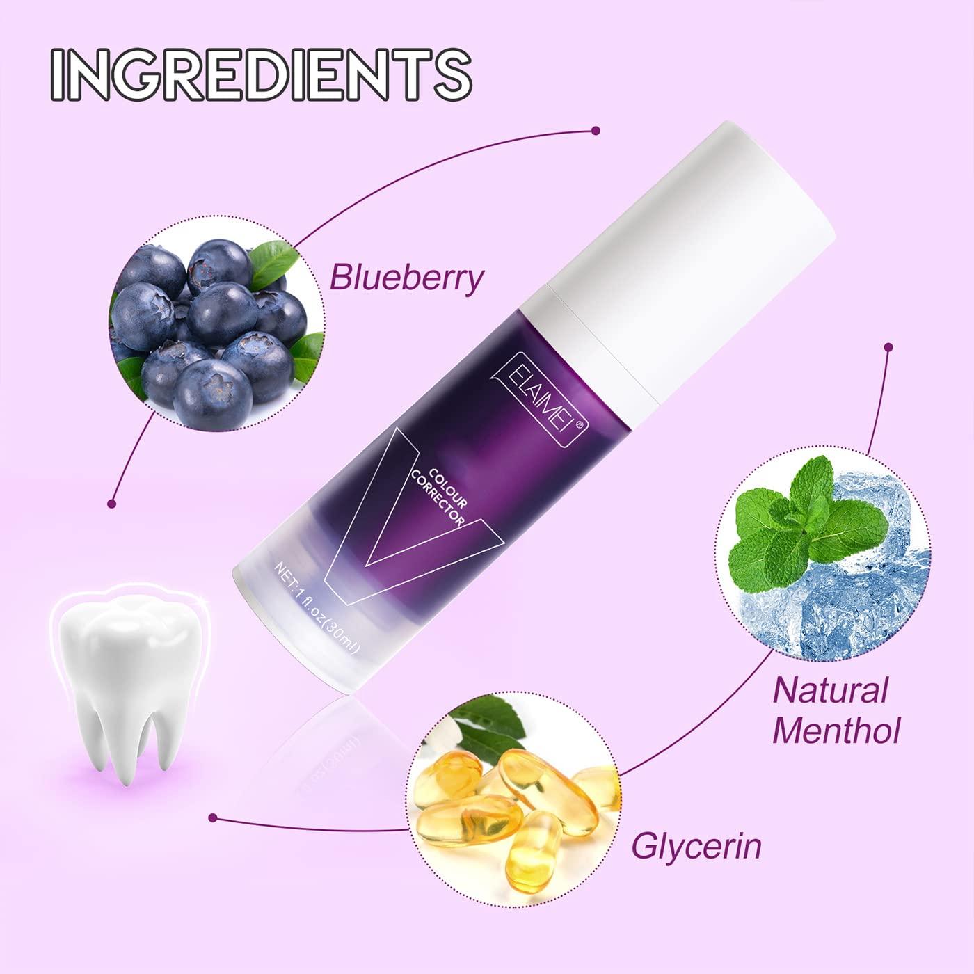 SayaFei Purple Toothpaste - Dental Color Corrector Serum in a Foam Formula to Remove Stains, (2PCS Blueberry)