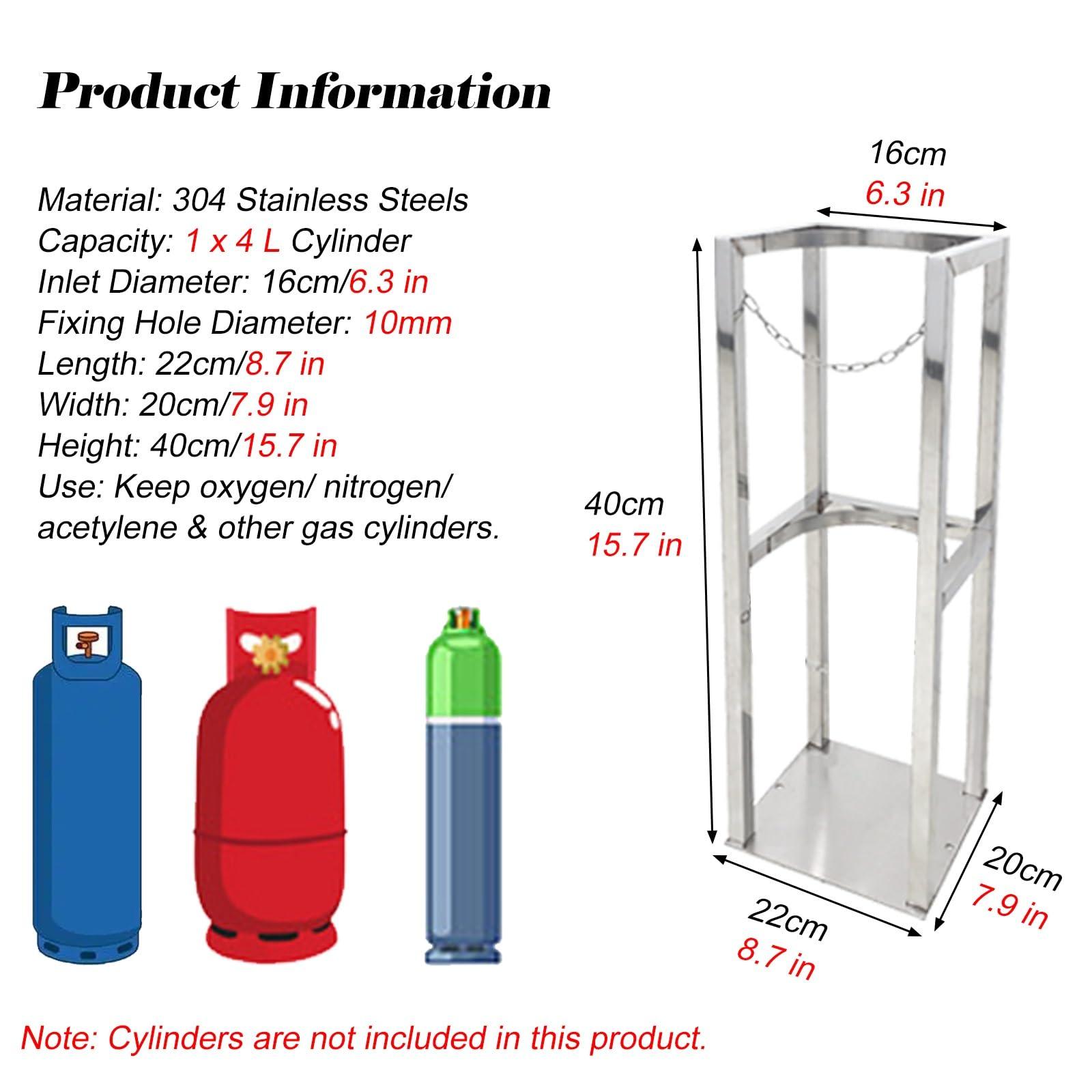 MZZKFC MZZKFC 40 60 100 CM Heigh Gas Cylinder Organizer Shelf with Protective Chain, 304 Stainless Steel Gas Cylinder Storage Rack, Factory/Lab Gas Cylinder Holder(Inlet 6.3 in-8.7 x 7.9 x 15.7 in)