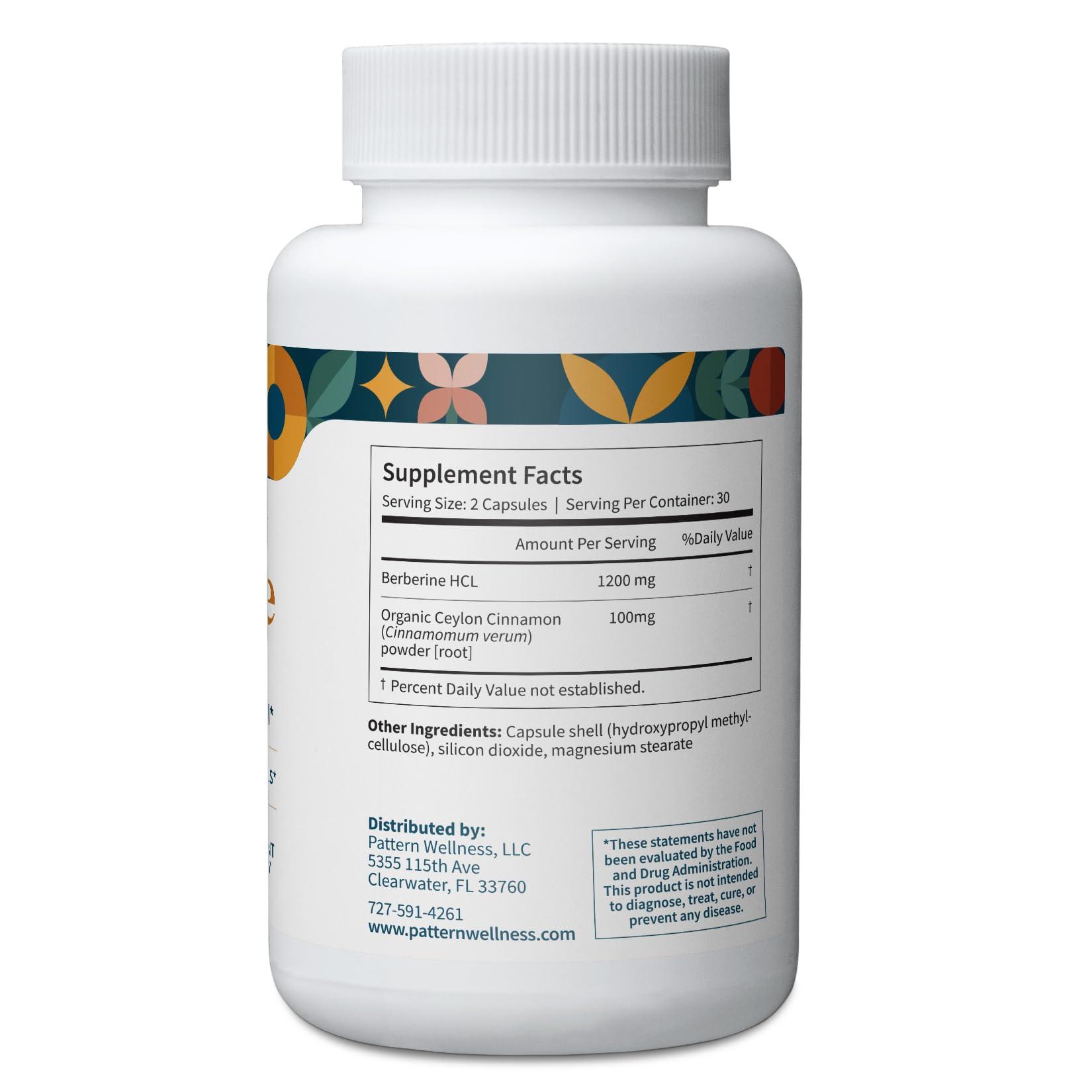 Pattern Wellness Pattern Wellness Berberine Supplement with Organic Ceylon Cinnamon - Antioxidant Support - Whole Body Health - Healthy Cholesterol Support - USA Manufactured - 60 Non-GMO Capsules
