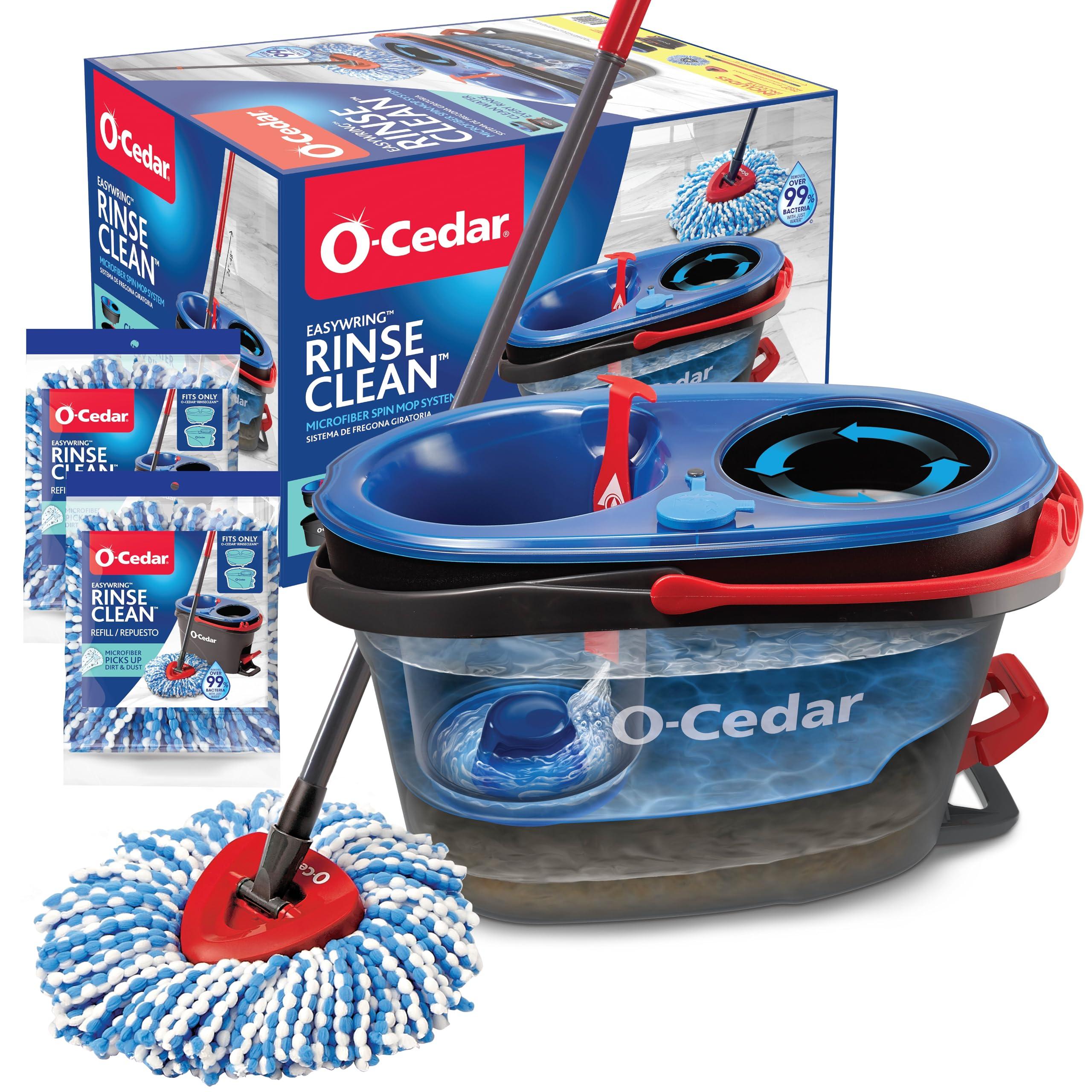 O-Cedar O-Cedar RinseClean Spin Mop & Bucket System + 2 Extra Mop Heads| Clean with Clean Water | Removes 99% of Bacteria