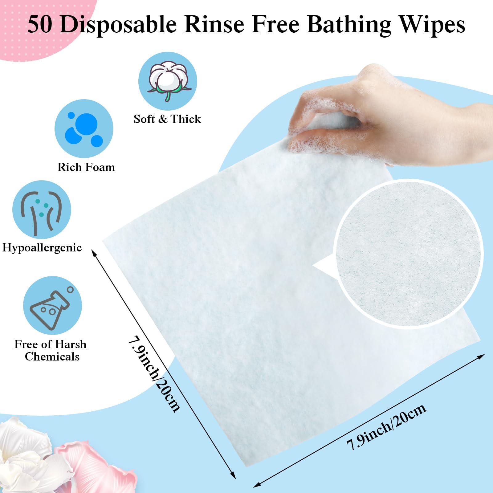 VitalCozy VitalCozy 100 Pcs Rinse Free Bathing Wipes Bulk Sponges Bath Wipes All in 1 Shower Wipes Rinse Free Bath Sponges Wash Cloths for Campers, Hikers, Adults, Elderly