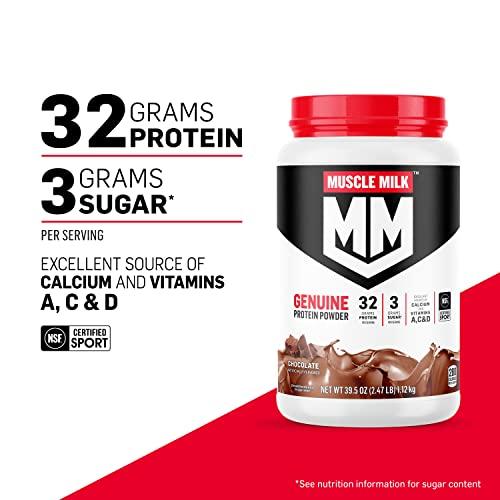Muscle Milk Muscle Milk Genuine Protein Powder, Chocolate, 2.47 lb, 16 Servings, 32g Protein, 3g Sugar, Calcium, Vitamins A, C & D, NSF Certified for Sport