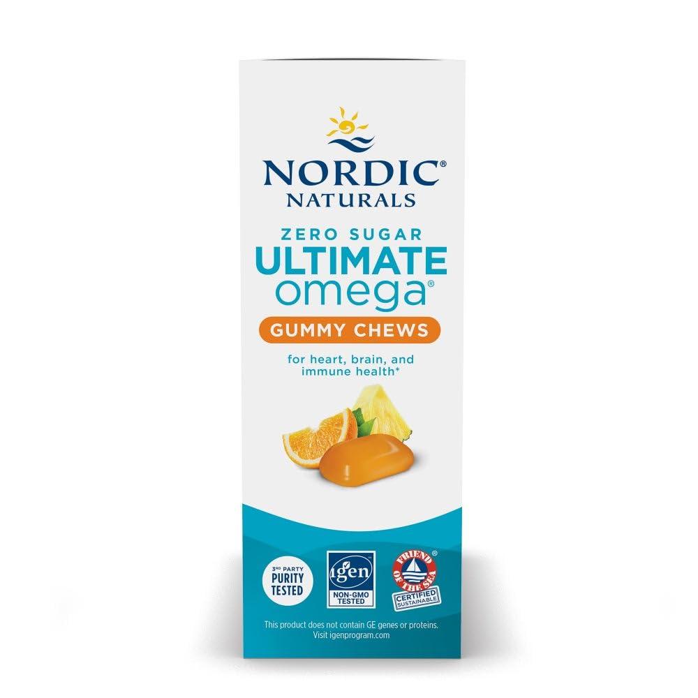 Nordic Naturals Nordic Naturals Zero Sugar Ultimate Omega Gummy Chews, Tropical Fruit, 54 Gummies, Supports Heart, Brain, and Immune Health, Non-GMO, Vegetarian, 27 Servings