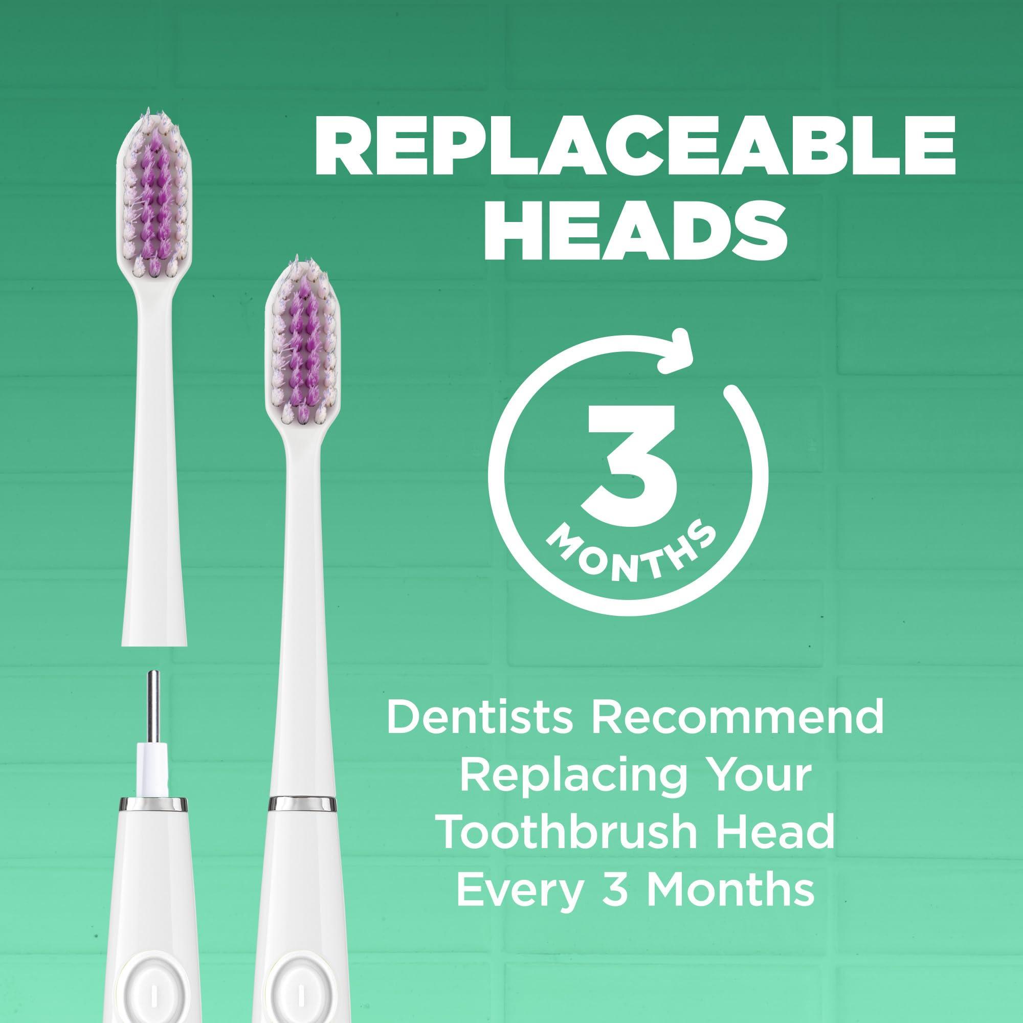 GUM GUM Sonic Powered Toothbrush, Tapered Bristles Clean Below The Gumline, Bundle, White, 1 Handle(1ct) + 2 Refills(2ct. 1pk)