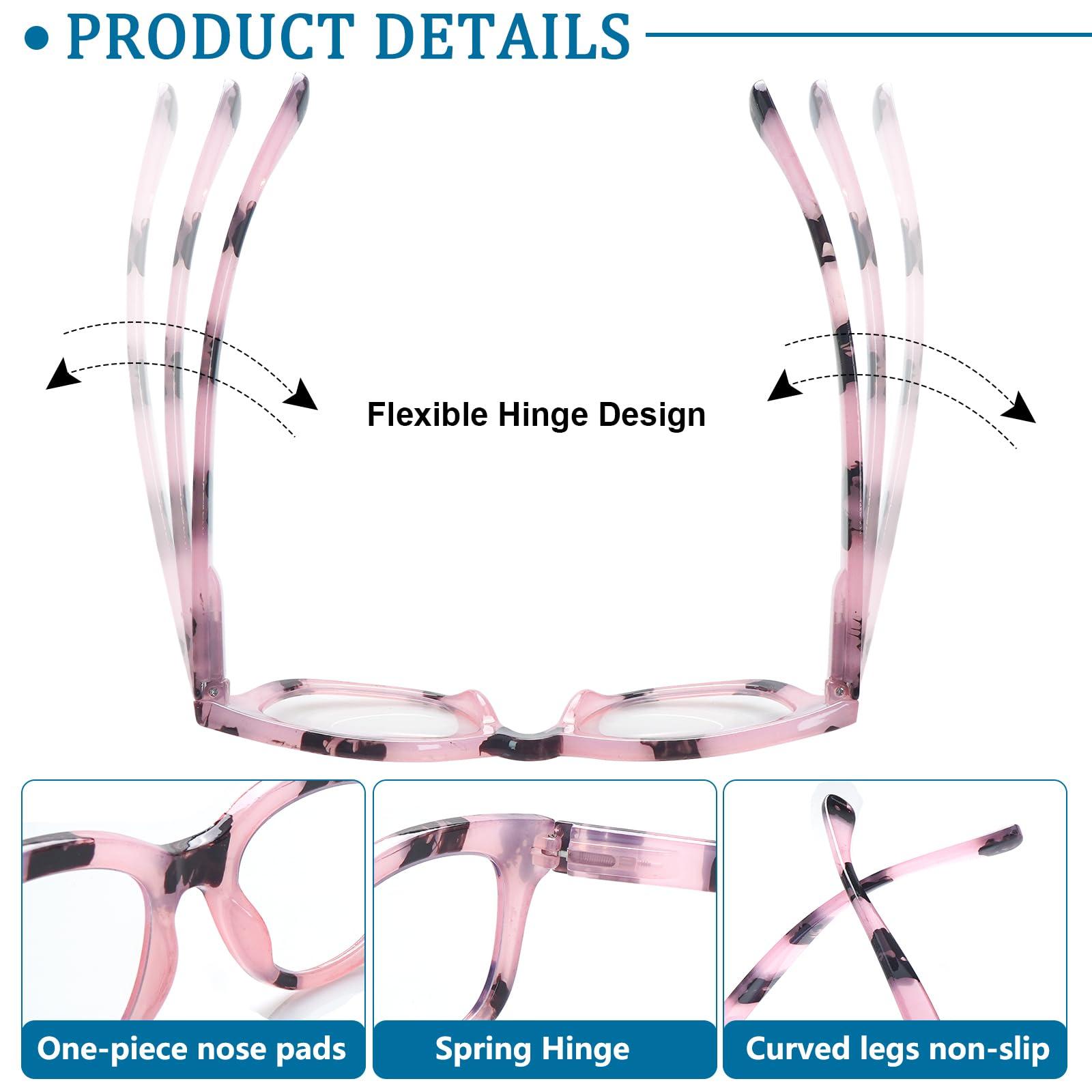 VIDEBLA VIDEBLA 4 Pack Progressive Multifocus Reading Glasses for Women Men Blue Light Blocking Spring Hinge Square Computer Readers (4 Mix C1-1, 4.00, x)