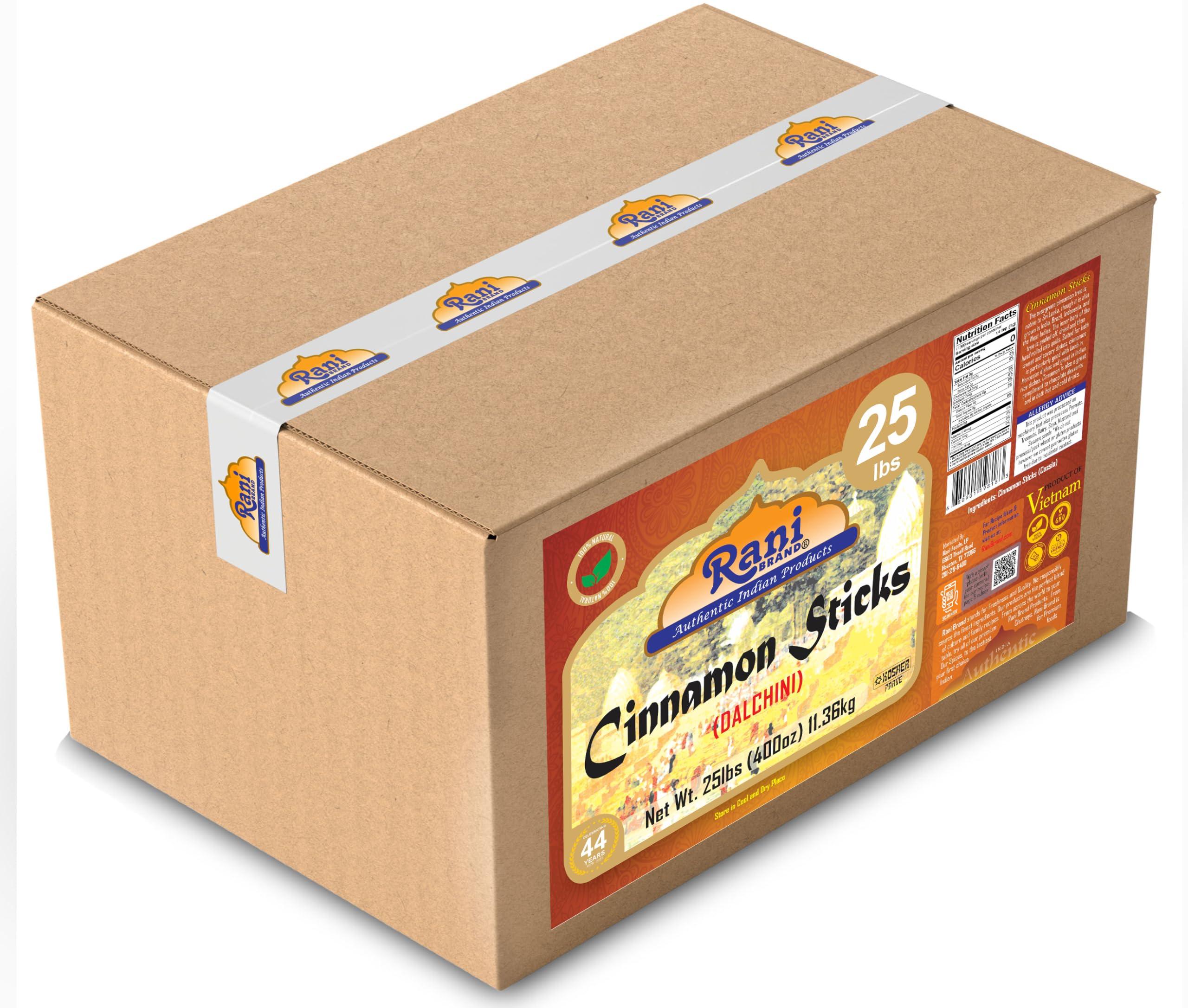 Rani Brand Authentic Indian Products Rani Cinnamon Sticks 400oz (25lbs) 11.63kg Bulk Box - 2300-2500 Sticks - Strong Aroma, Perfect for Baking, Cooking & Beverages | 3+ Inches Length - Cassia Saigon Cinnamon from Vietnam | Kosher