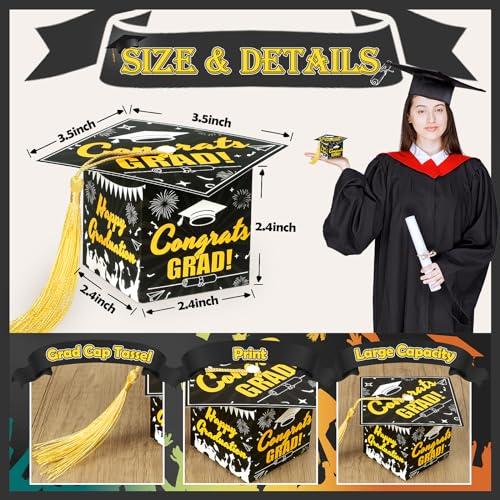 KPOSIYA KPOSIYA 32 Pcs Graduation Cap Gift Box 2.3 x 2.3 x 2.3 Inches Graduation Candy Box with Tassel Small Gift Box Treat Boxes Graduation Decorations Party Favor Boxes(Black)