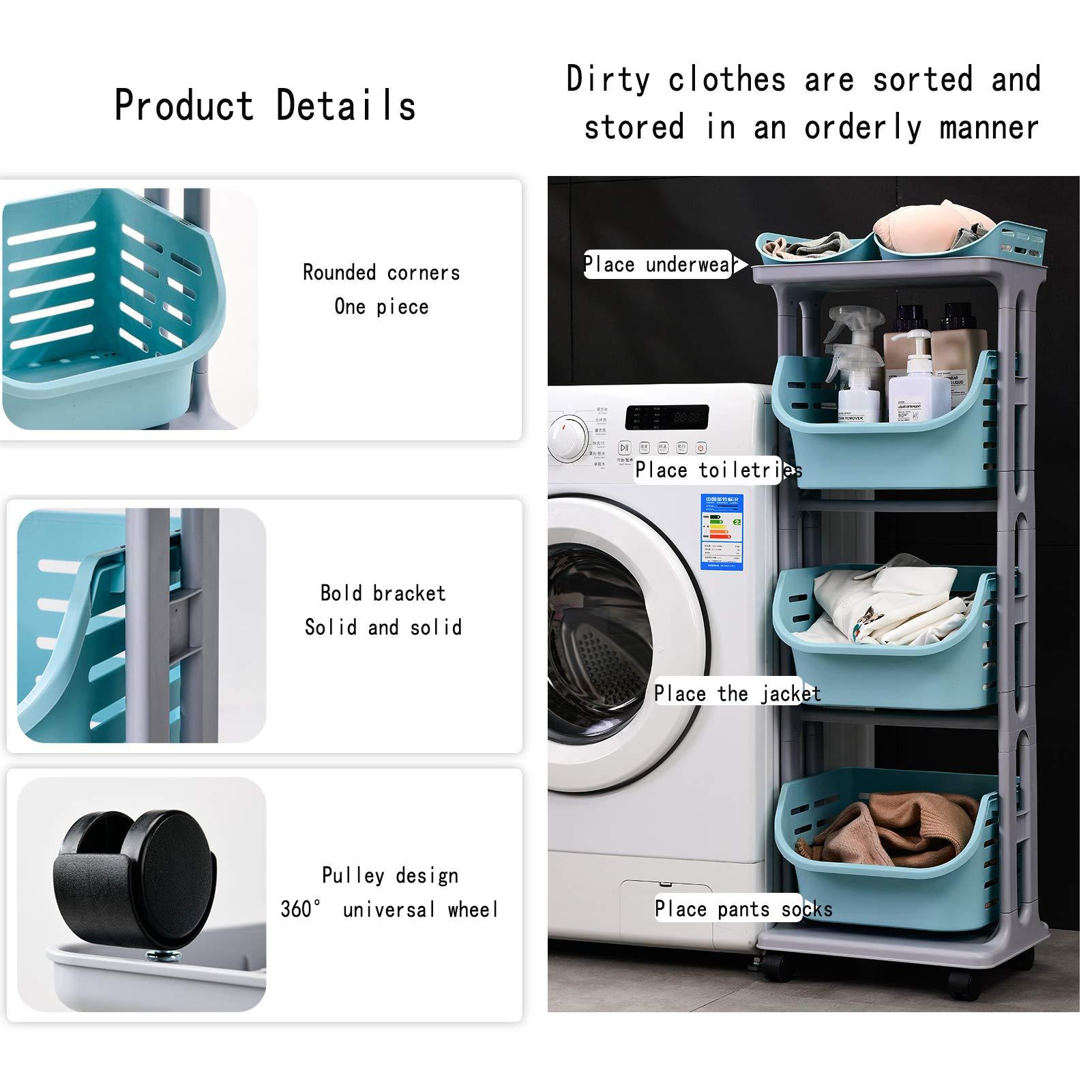 GUAWJRZDP GUAWJRZDP Rolling Laundry Basket Cart with 4X Wheels,Easy Assembly,PP Mesh Storage Box Vertical Trolley Fruit Basket for Kitchen/Bathroom/Bedroom/Office