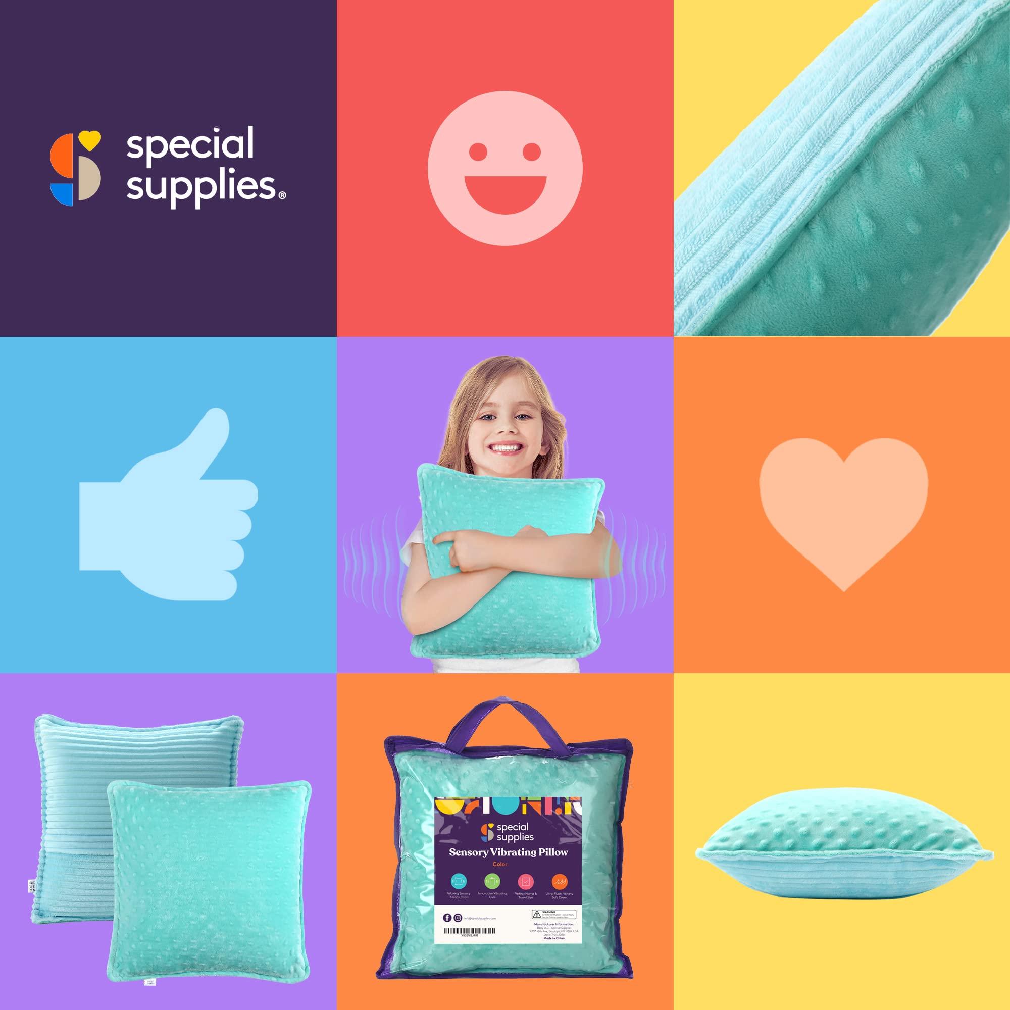 Special Supplies Special Supplies Vibrating Pillow Sensory Pressure Activated for Kids and Adults, 12 x 12 Plush Minky Soft Cover with Textured Therapy Stimulation Bumps, Blue and Green
