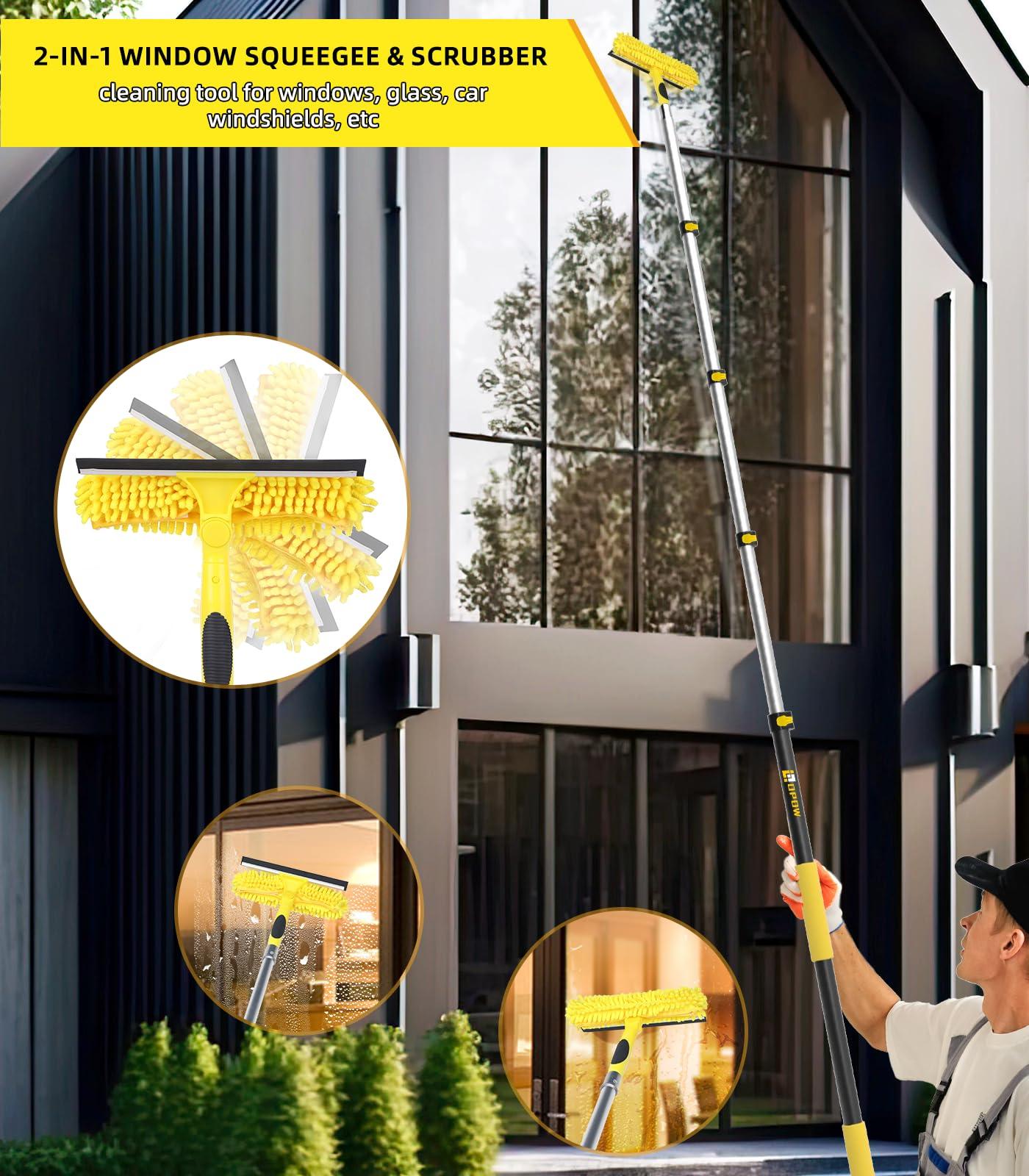 Opow 30 Foot High Ceiling Duster Kits with 7-24ft Heavy Duty Extension Pole, High Reach Duster for Cleaning,Microfiber Feather Duster,Cobweb Duster,Ceiling Fan Duster,Window Squeegee & Cleaner