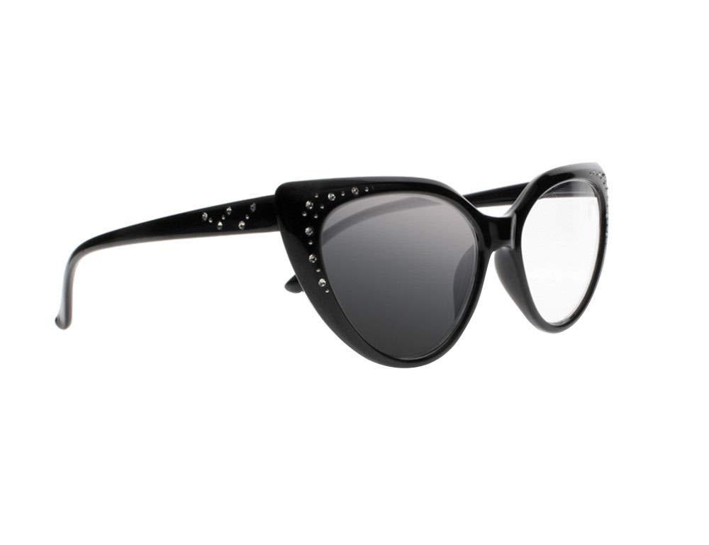 Newsight Newsight Womens Cat Eye Rhinestones Transition Photochromic Bifocal Reading Glasses Sunglasses (Black, 3.00)