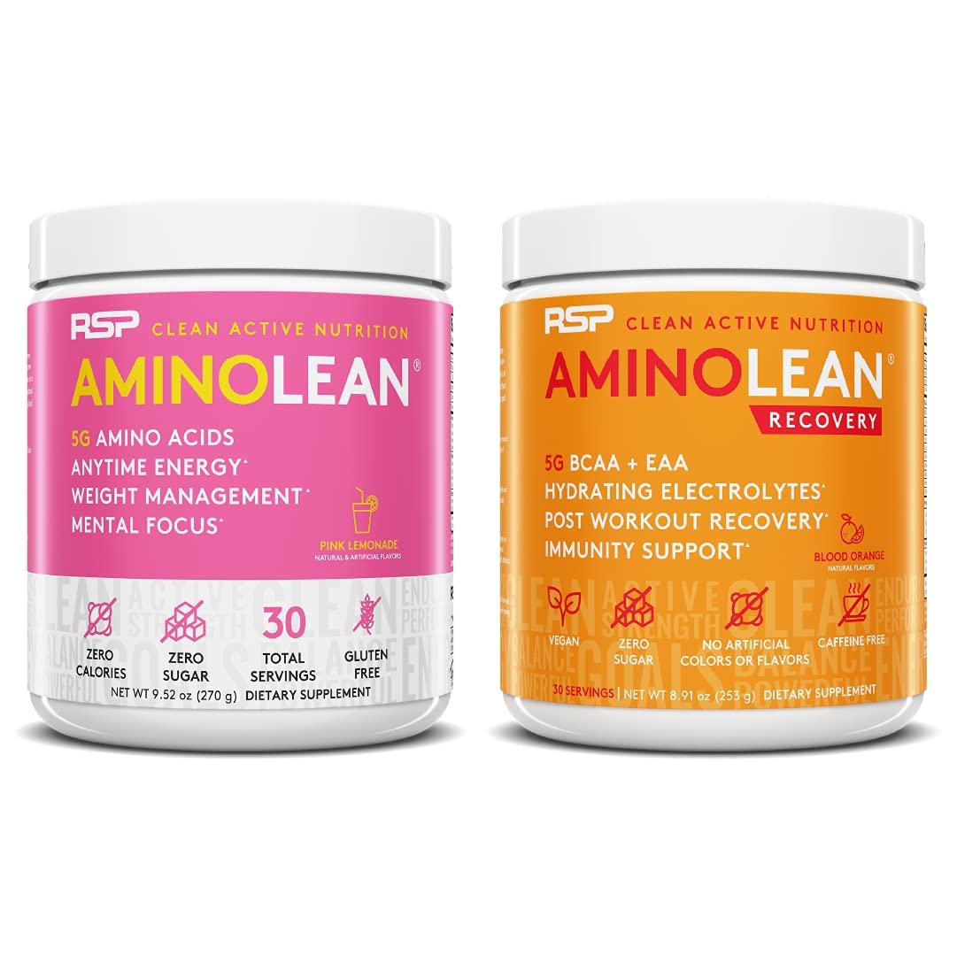 RSP NUTRITION RSP NUTRITION AminoLean Pre Workout Energy (Pink Lemonade 30 Servings) with AminoLean Recovery Post Workout Boost (Blood Orange 30 Servings)