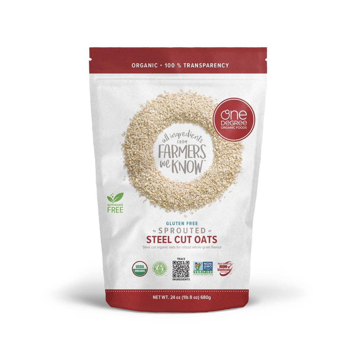 One Degree Organic Foods One Degree Organic Foods Sprouted Steel Cut Oats, USDA Organic, Non-GMO Gluten Free Oatmeal, 24 oz., 4 Pack
