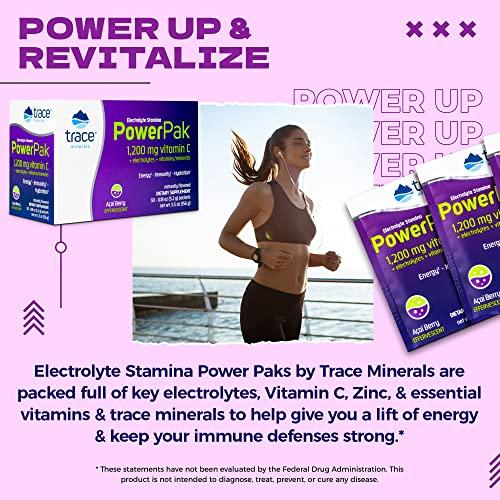 Trace Minerals Research Trace Minerals | Power Pak Electrolyte Powder Packets | 1200 mg Vitamin C, Zinc, Magnesium | Boost Hydration, Immunity, Energy, Muscle Stamina | Acai Berry | 90 Packets
