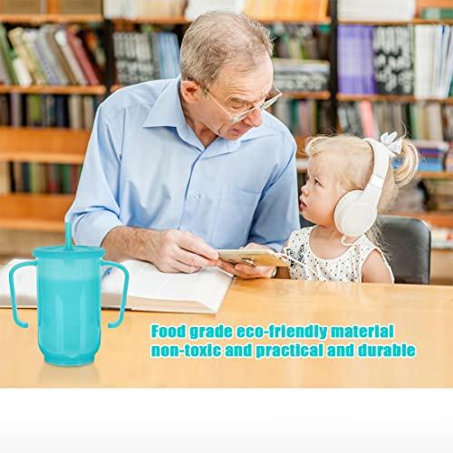 VOPHIA VOPHIA Drinking Beaker Cup for Disabled Adults, Convalescent No Spill Feeding Cup with Straw for Elderly Maternity Drink Water Porridge Soup 350ml (Blue-2)