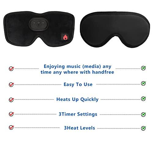 SYPVRY Heated Eye Mask with Bluetooth Headphones SYPVRY Wireless Sleep Eye Mask Headphones for Sleeping with Temperature & Timer Control, Warm Eye Compress USB Heated Mask for Dry Eyes Style, Black