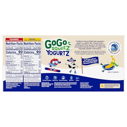 GoGo SqueeZ GoGo squeeZ yogurtZ Variety Pack, Strawberry & Banana, 3 oz (Pack of 20), Kids Snacks Made from Real Yogurt and Fruit, No Fridge Needed, Gluten Free, Nut Free, Recloseable Cap, BPA Free Pouches