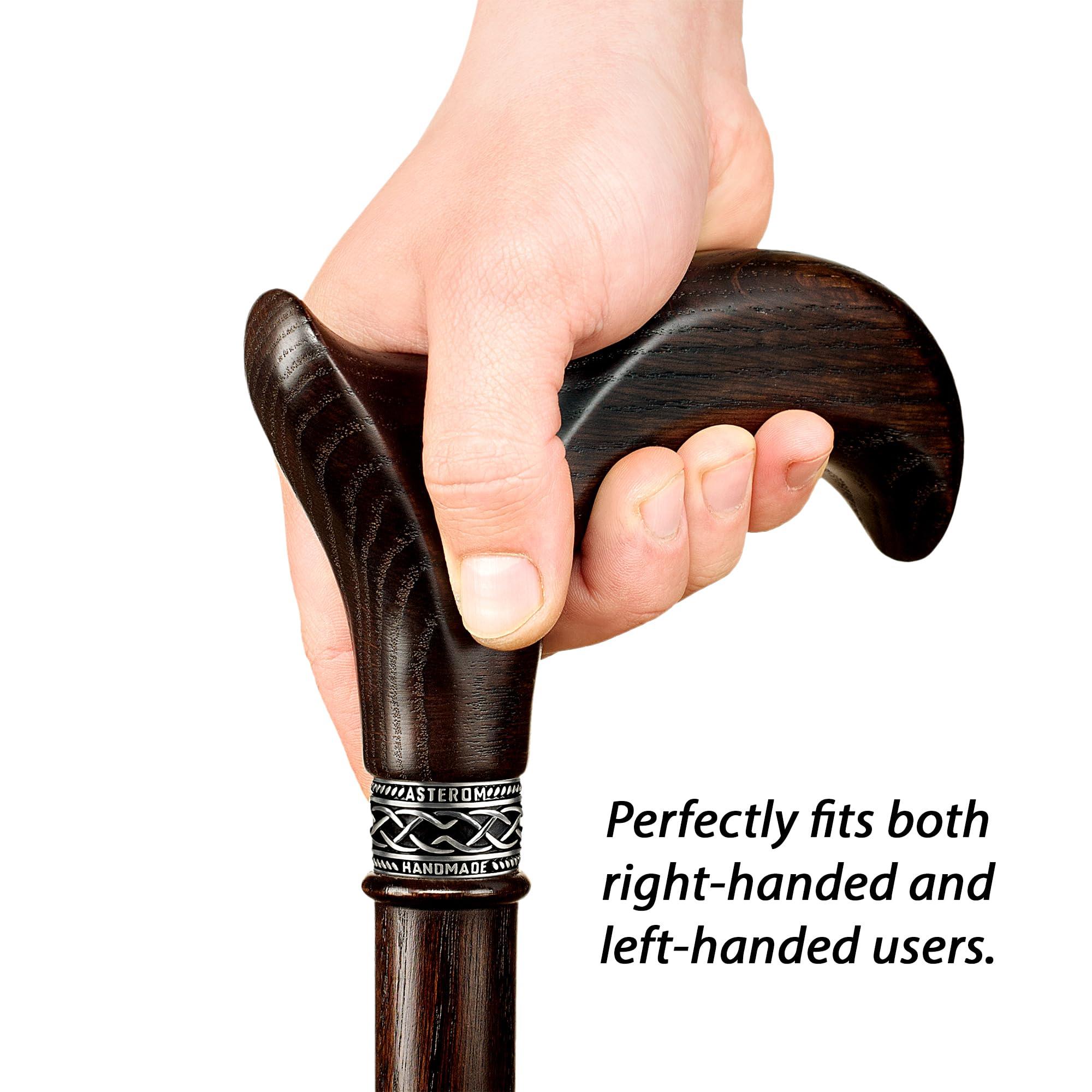 Asterom Asterom Walking Cane - Handmade, Ergonomic, Canes for Men - Wooden Walking Sticks for Seniors, Unique, Cool (Walnut, 39 Inches)