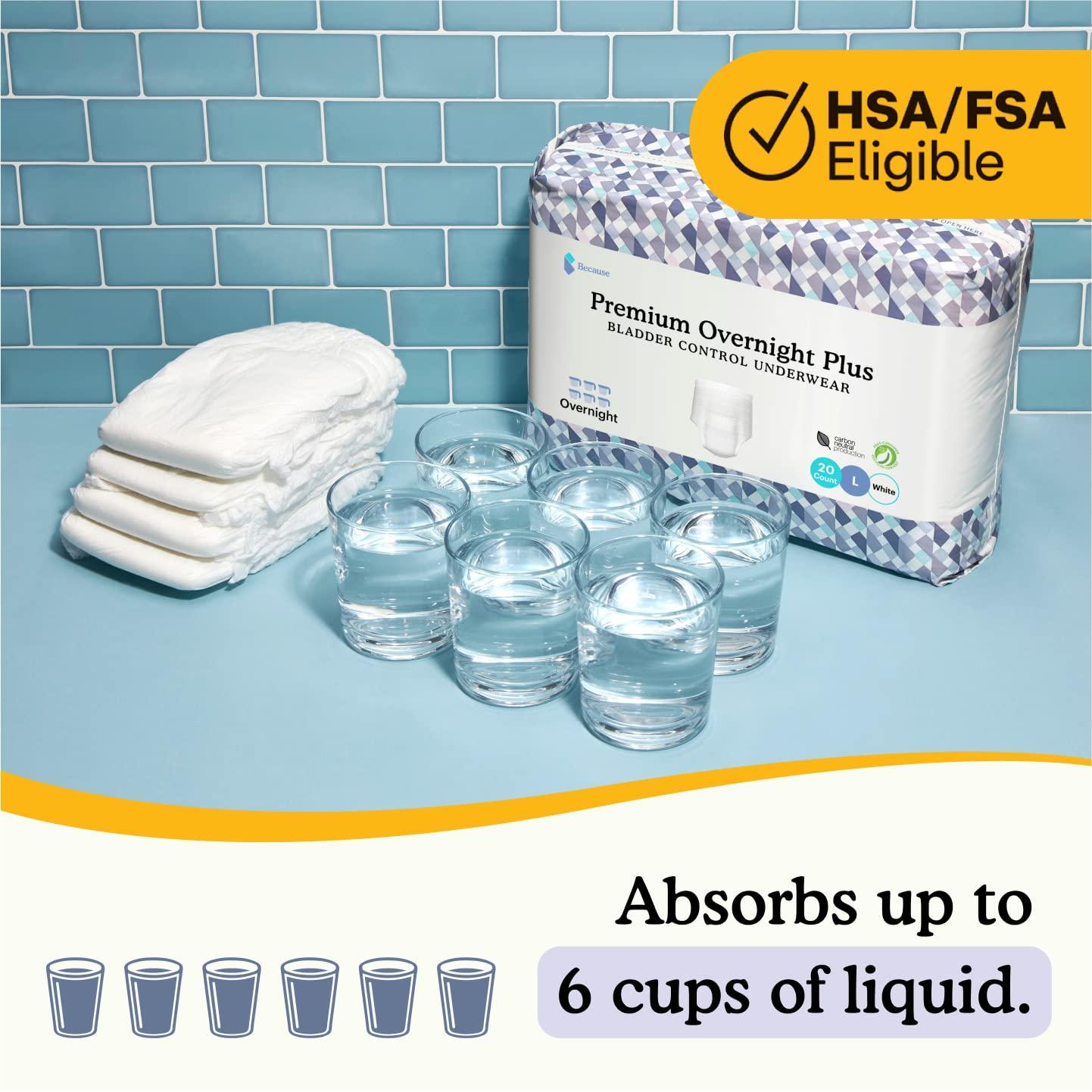 Because Because Overnight Absorbency Pull Ups - Adult Disposable Incontinence Underwear, Extra Absorbent Nighttime Pull Ups for Men and Women, White, XLarge, 20 Count