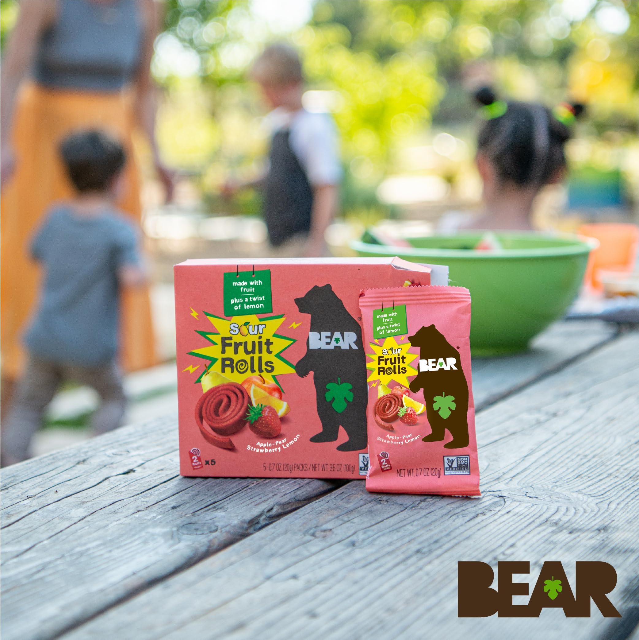 BEAR BEAR Sour - Real Fruit Yoyos - Strawberry-Apple - 0.7 Ounce (5 Count) - No added Sugar, All Natural, non GMO, Gluten Free, Vegan - Healthy on-the-go snack for kids & adults