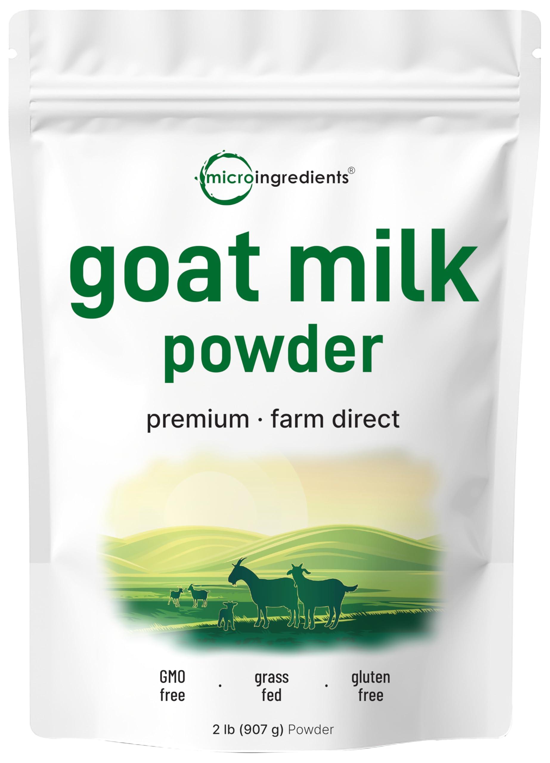 Micro Ingredients Goat Milk Powder, 2 Lb | Grass Fed Source, Australian Farm Derived, Unadulterated Formula, Easily Digested | Rich in Protein, Calcium, & Probiotics | Non-GMO, Gluten Free, Pet Friendly