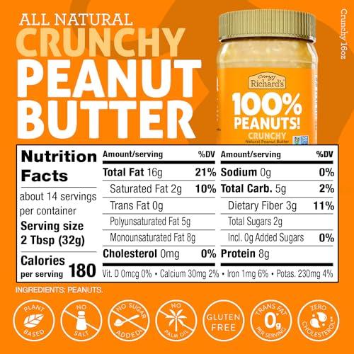 Crazy Richard's Crazy Richard\'s 100% All-Natural Vegan Creamy & Crunchy Peanuty Butter with No Added Sugar and Non-GMO Variety Pack (16 Ounce, Pack of 2)