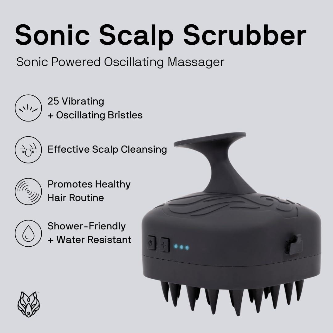 Black Wolf Black Wolf Sonic Scalp Scrubber - Electric Hair & Scalp Massager Brush with 3-Speed Oscillation - Rechargeable Shower Brush & Head Scrubber with Soft Silicone Bristles for Deep Clean & Exfoliation
