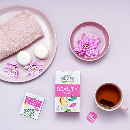 Ahmad Tea Ahmad Tea Herbal Tea, Peach, Carob, and Rose Petals 'Beauty' Natural Benefits Teabags, 20 ct (Pack of 6) - Decaffeinated & Sugar-Free