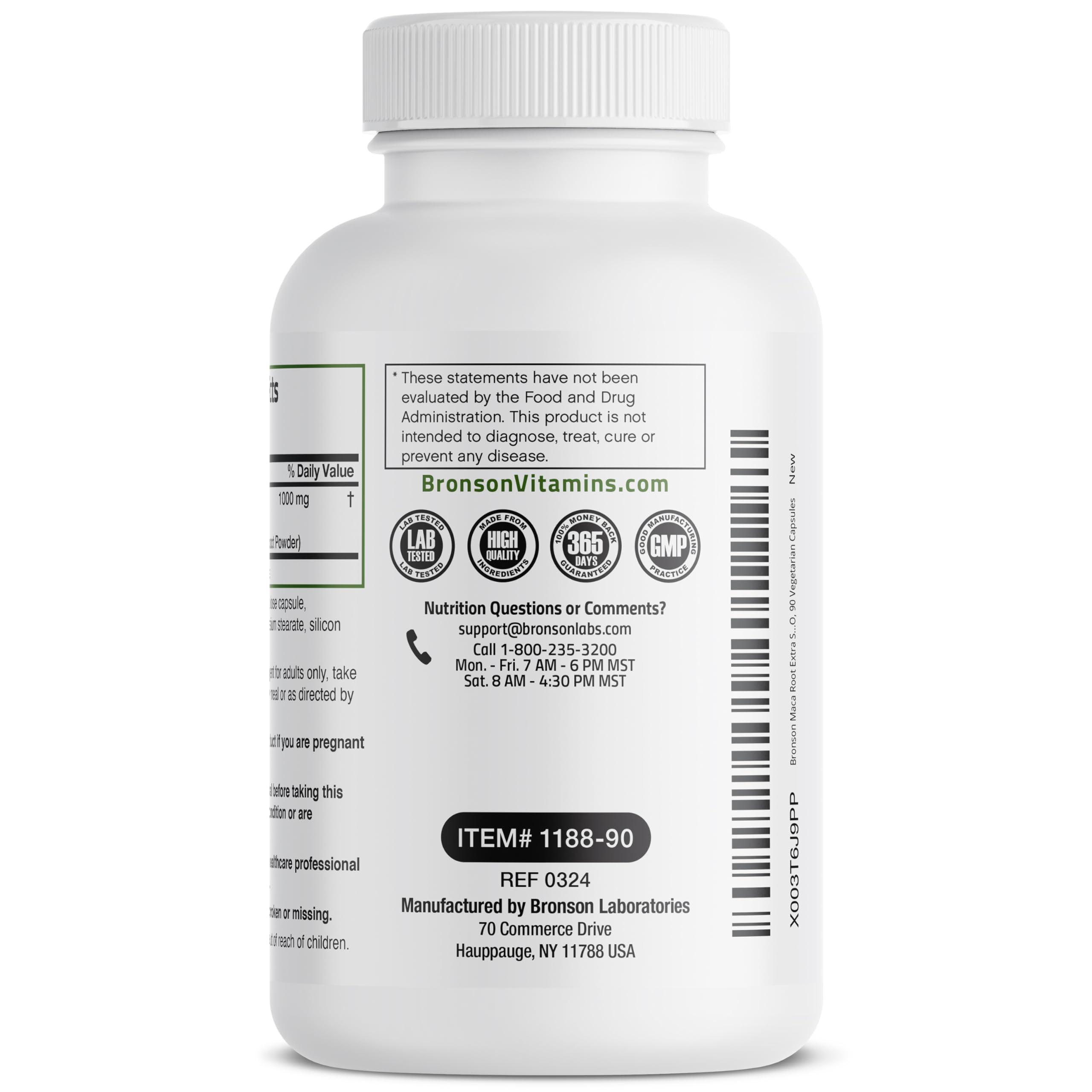 Bronson Bronson Maca Root Extra Lepidium Meyenii, Non-GMO, 90 Vegetarian Capsules