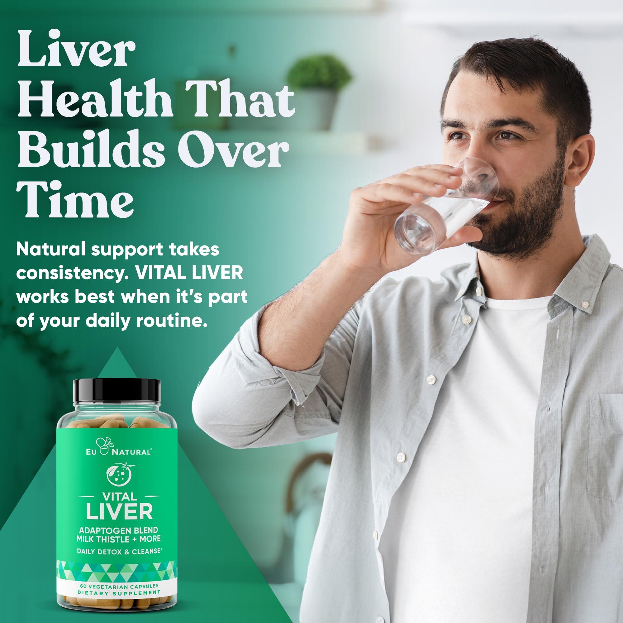 Eu Natural Vital Liver Cleanse Detox & Repair 9-in-1 Liver Support Supplement Milk Thistle, Artichoke Extract, Turmeric, Adaptogens Optimal Liver Function and Digestive Health 60 Vegetarian Soft Capsules