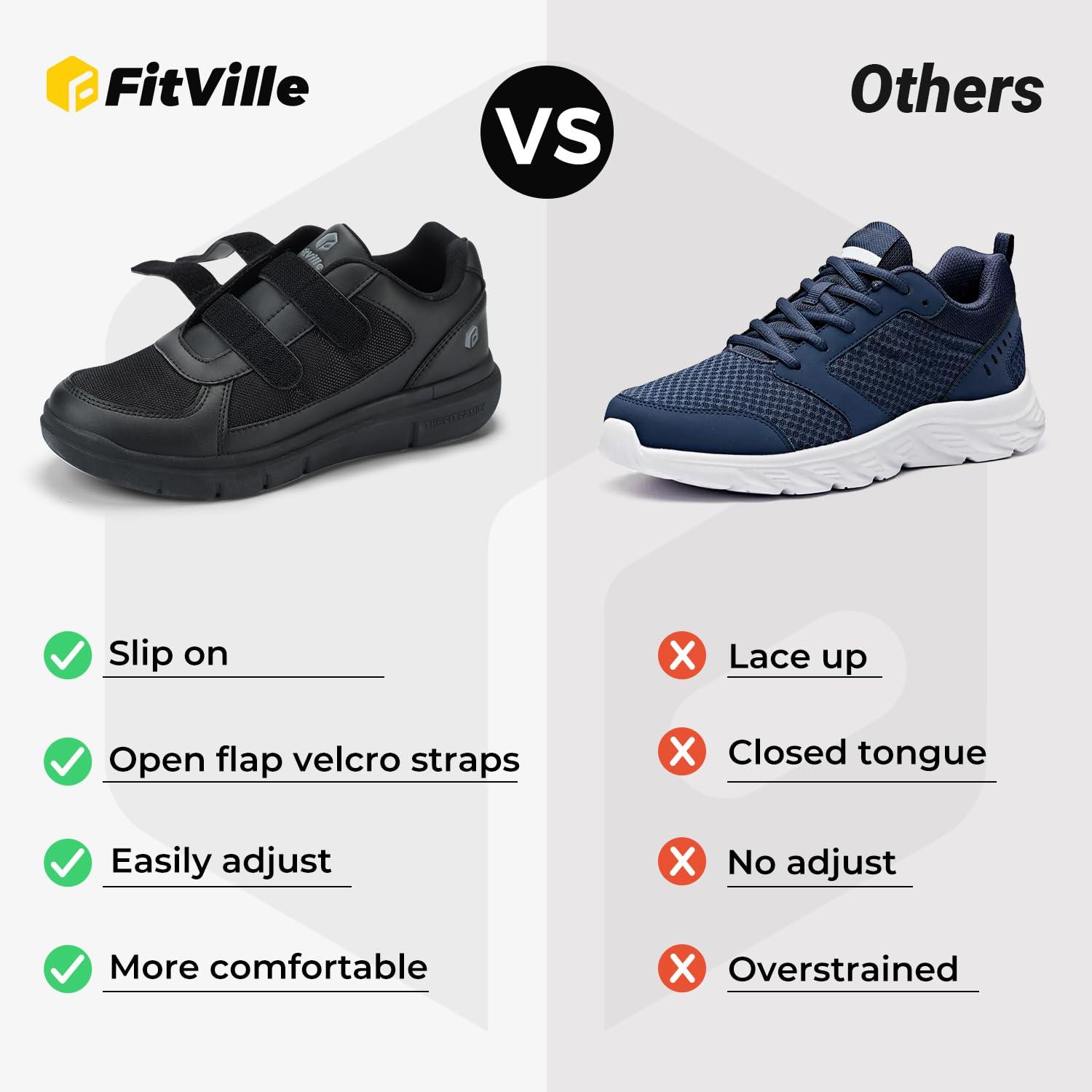 FitVille FitVille Diabetic Shoes for Men 10.5 Extra Wide, Breathable, Slip-Resistant, Walking Shoes (Jet Black)