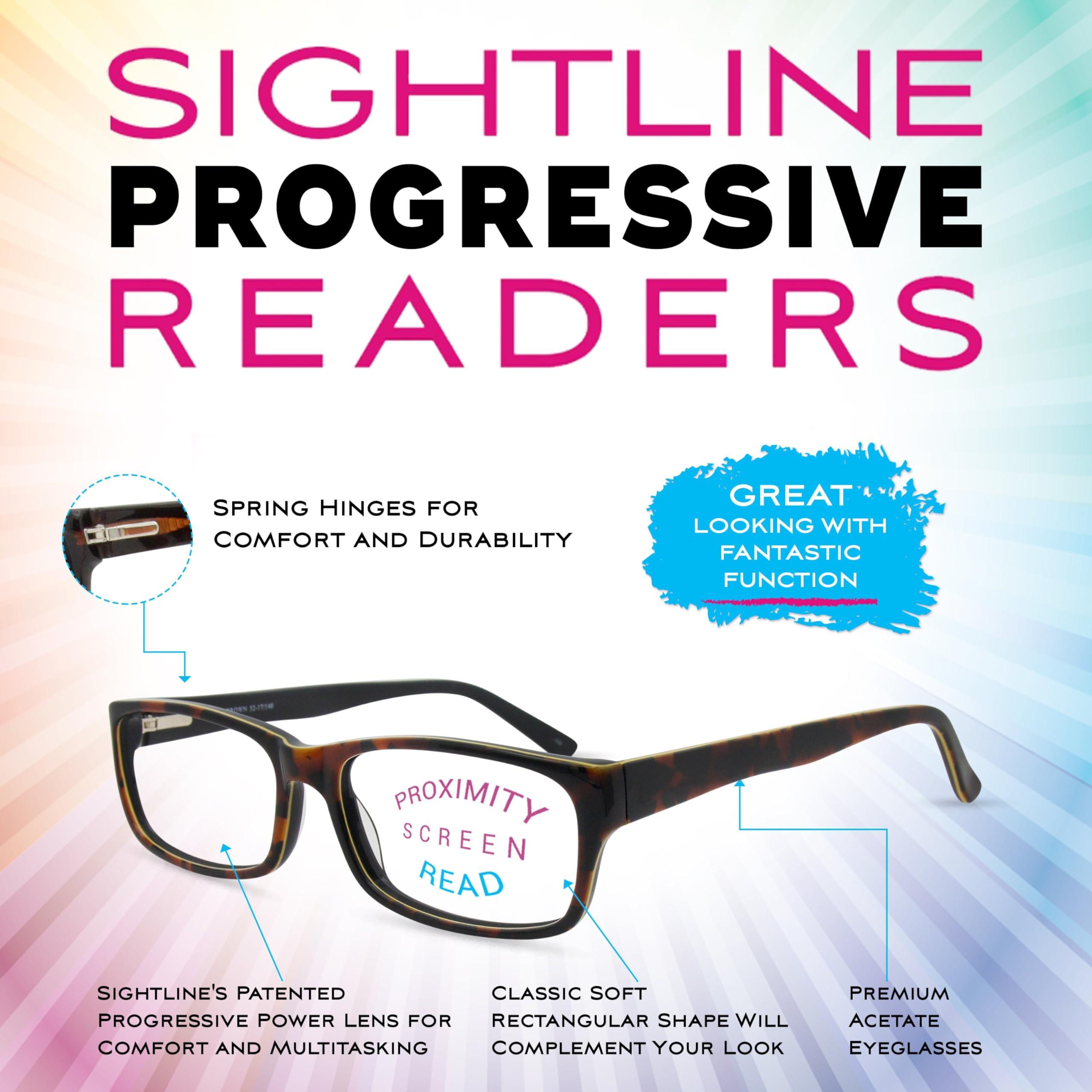 Sightline Sightline Multifocus Progressive Power Readers for Men and Women Glasses Medium Fit Black with Brown 3.00