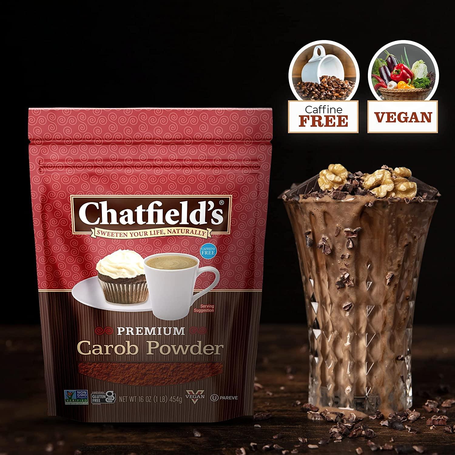 Chatfield\'s Chatfields All Natural Carob Powder 16-oz Pouch, Sweet and Delicious, Premium Quality, Caffeine-Free, Gluten-Free, Vegan, Kosher, Non-GMO Verified - (4 Pack)