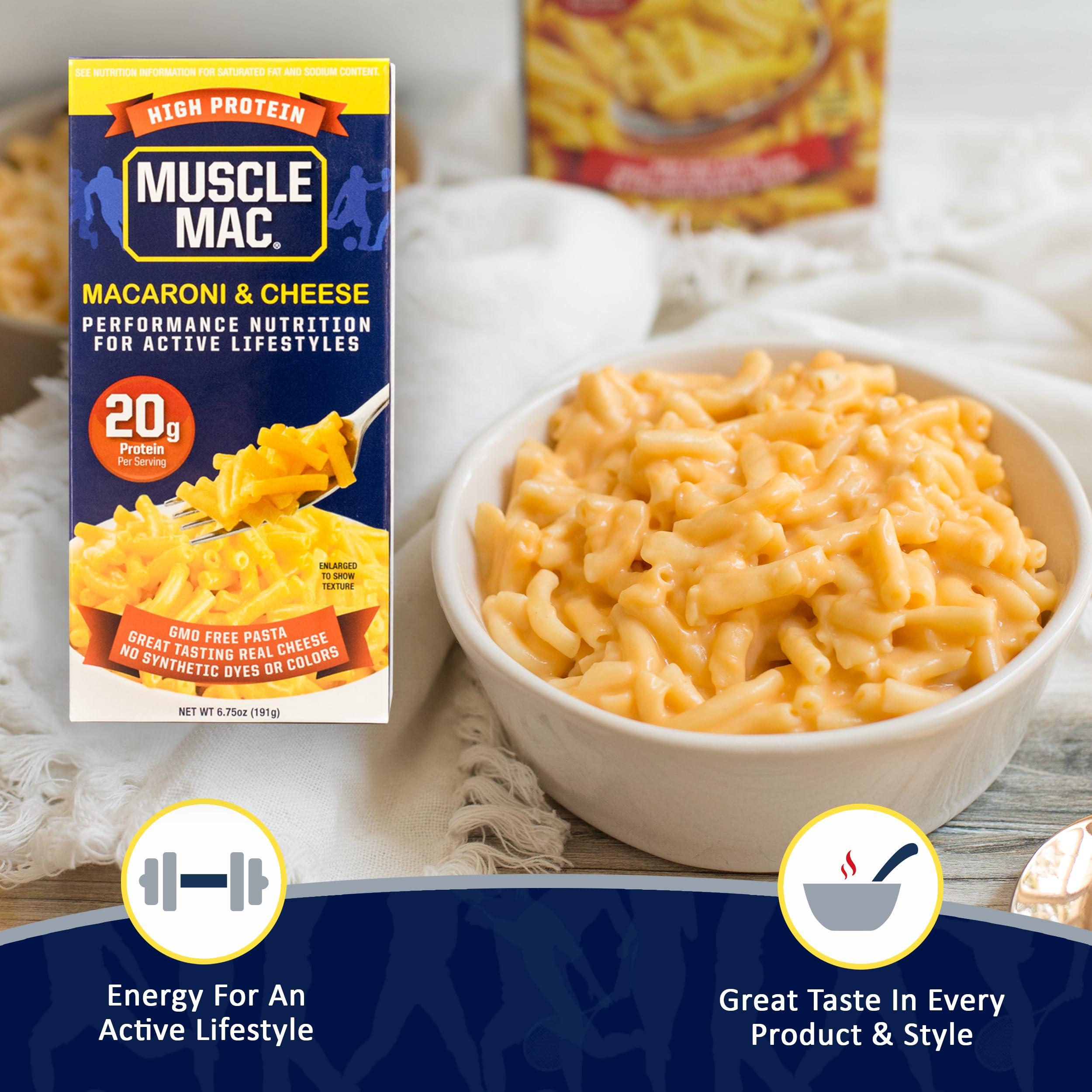 MUSCLE MAC Muscle Mac High Protein Macaroni & Cheese 6.75 oz. 10 Pack + Macaroni & Cheese GrassFed Cows Butter3.6 oz. 12 Pack
