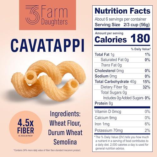 Three Farm Daughters Three Farm Daughters High Fiber Pasta Cavatappi Pack, Low GI, Non GMO Cavatappi Pasta Noodles, Low Net Carb, Made in the USA, 12 oz. (8 Pack)