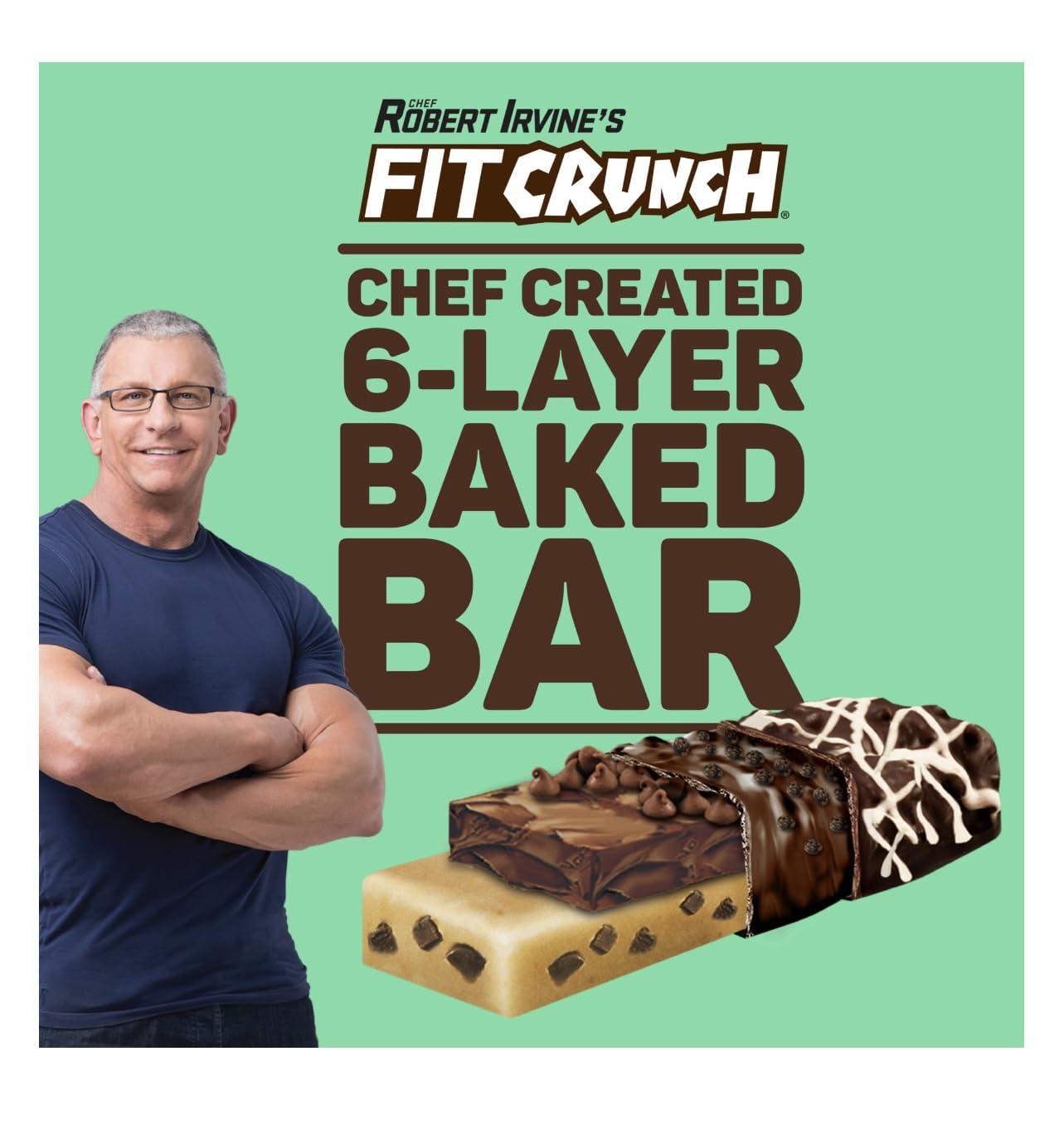 Fit Crunch FITCRUNCH Snack Size Protein Bars, Designed by Robert Irvine, 6-Layer Baked Bar, 3g of Sugar, Gluten Free & Soft Cake Core (5 Bars, Mint Chocolate Chip)