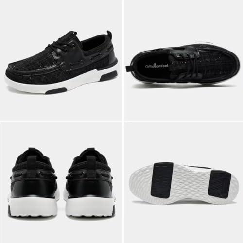 OrthoComfoot Men\'s Orthopedic Slip-On Loafers Walking Shoes: Cute Plantar Fasciitis Shoes for Foot and Heel Pain Relief, Stability Supportive Genuine Leather Shoes for High Arch Black Size 13.5